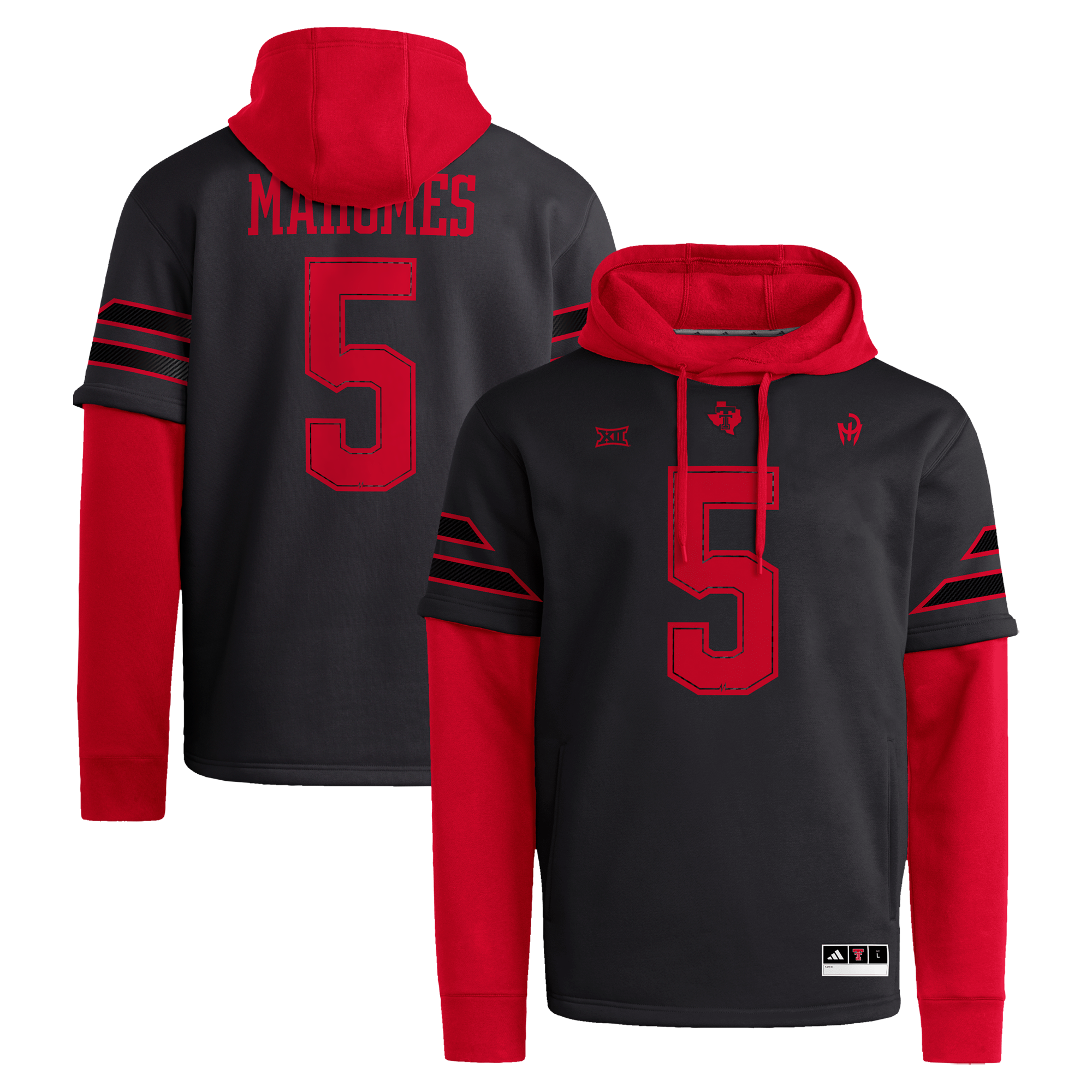 Men's adidas Patrick Mahomes Black/Red Texas Tech Red Raiders Let's Ride Jersey Hoodie