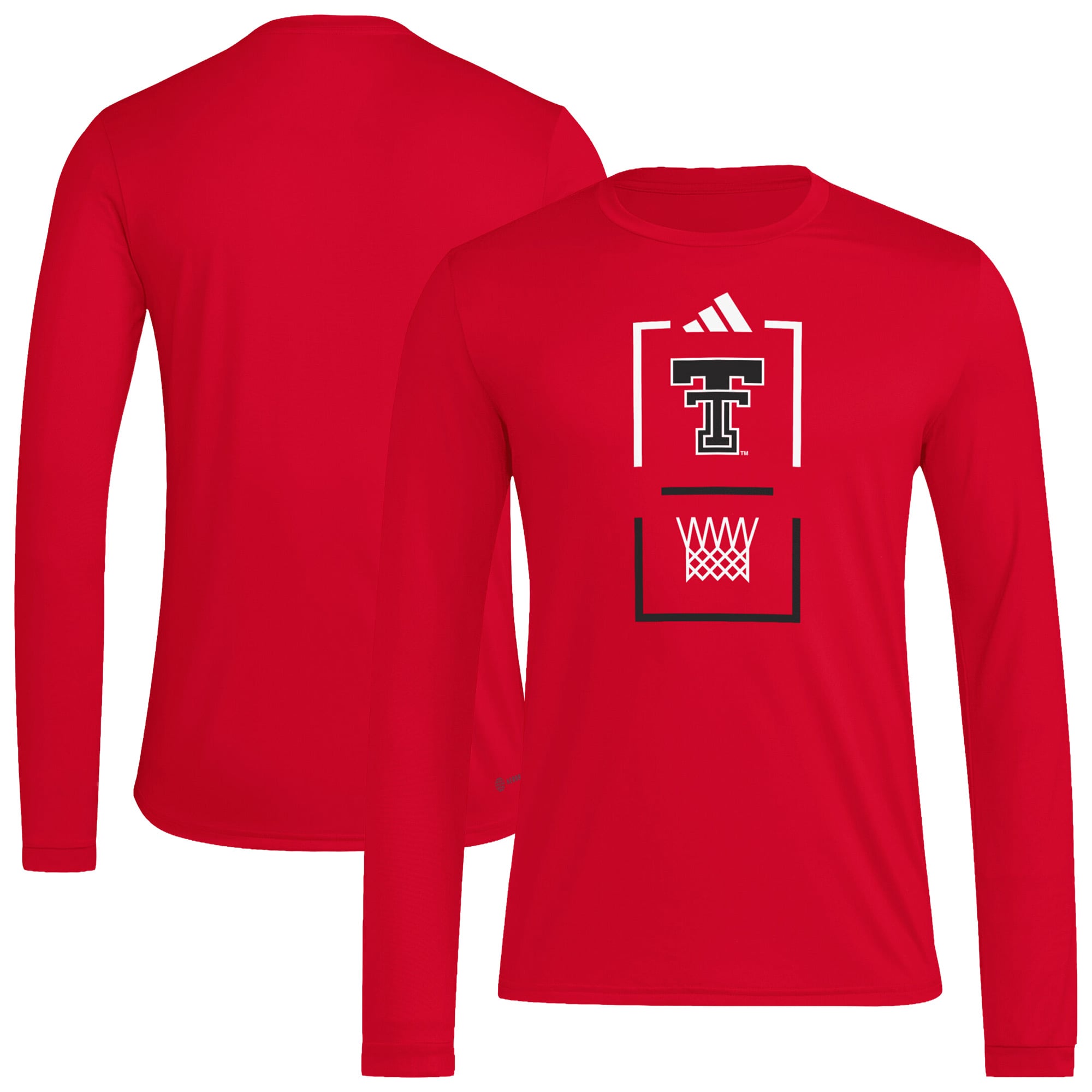 T-shirt à manches longues adidas rouge Texas Tech Red Raiders pour homme, modèle AEROREADY d'avant-match
