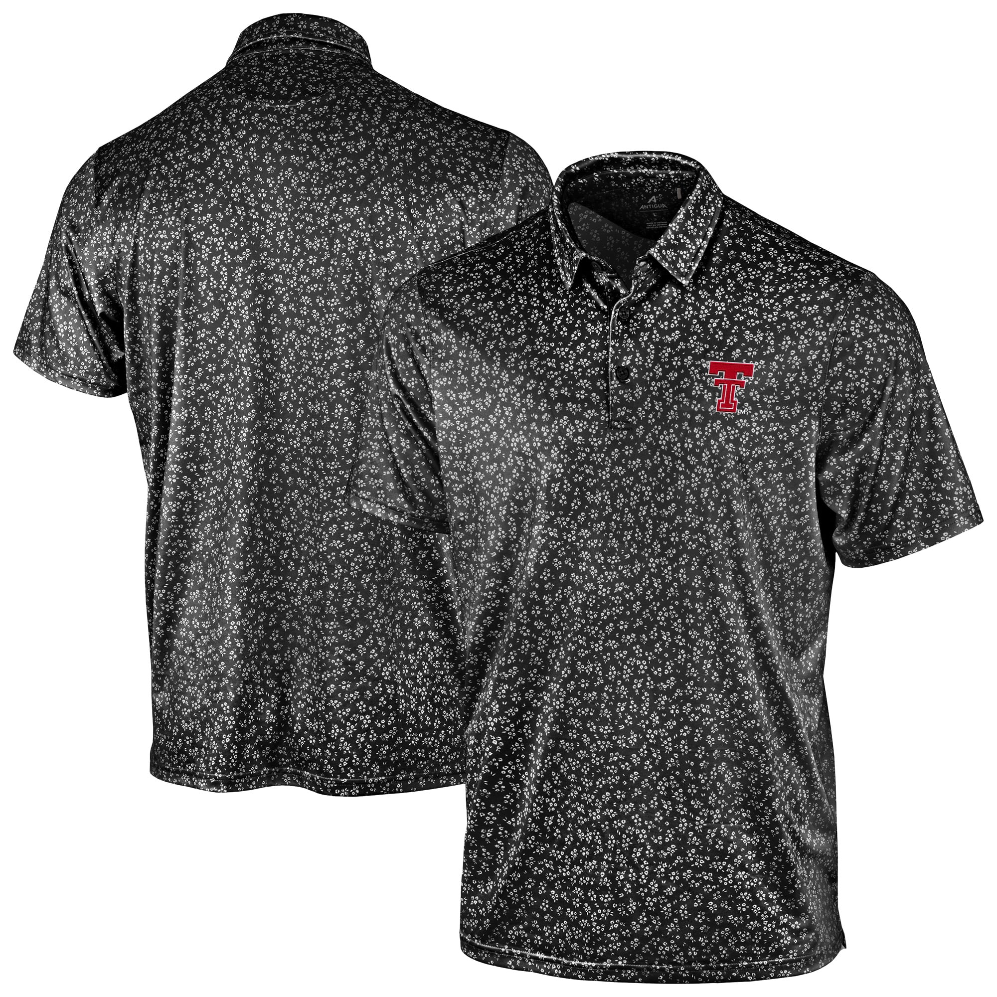 Men's Antigua Black Texas Tech Red Raiders Mono Floral Polo