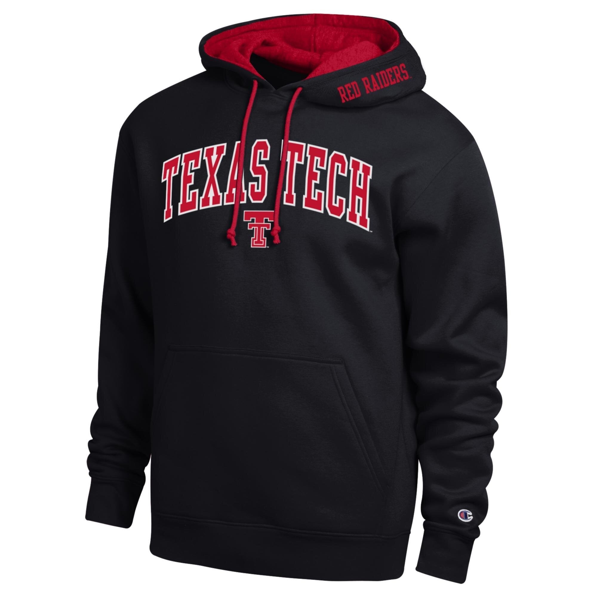 Men's Champion Black Texas Tech Red Raiders Arch Tackle Twill Hoodie