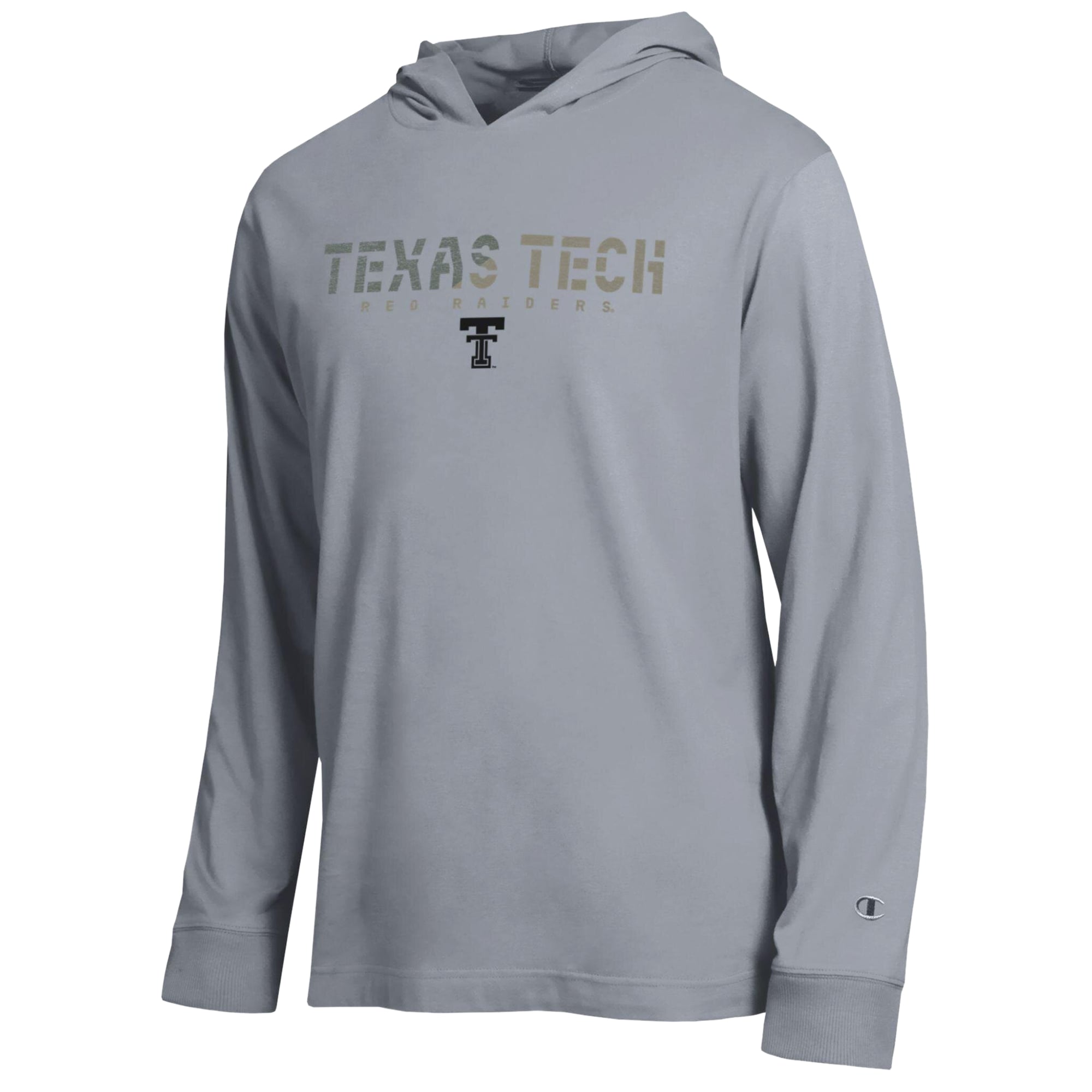 Men's Champion Gray Texas Tech Red Raiders Operation Hat Trick Flag Hooded Long Sleeve T-Shirt