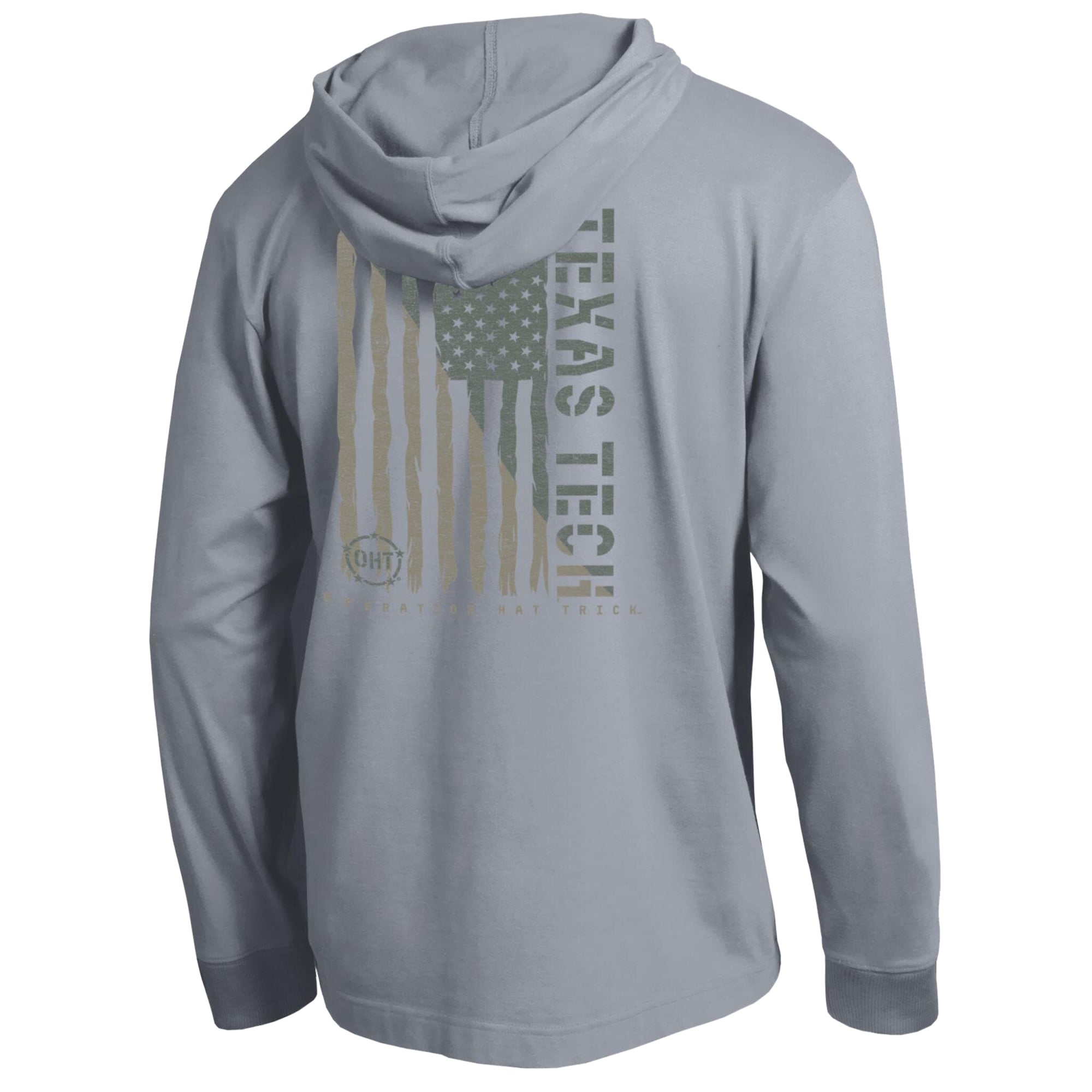 Men's Champion Gray Texas Tech Red Raiders Operation Hat Trick Flag Hooded Long Sleeve T-Shirt