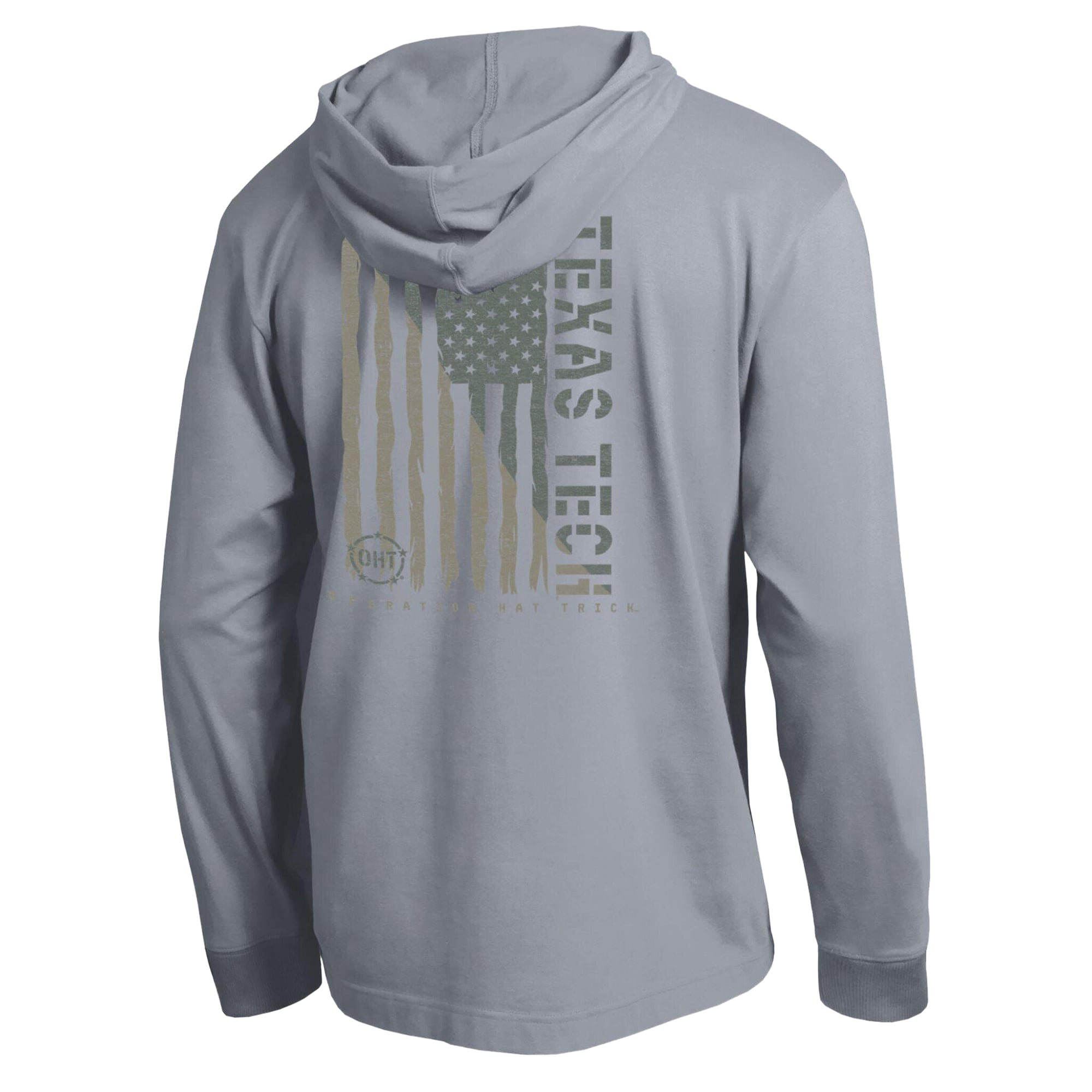 T-shirt à manches longues capuche Champion Heather Gray Texas Tech Red Raiders Operation Hat Trick Flag pour homme