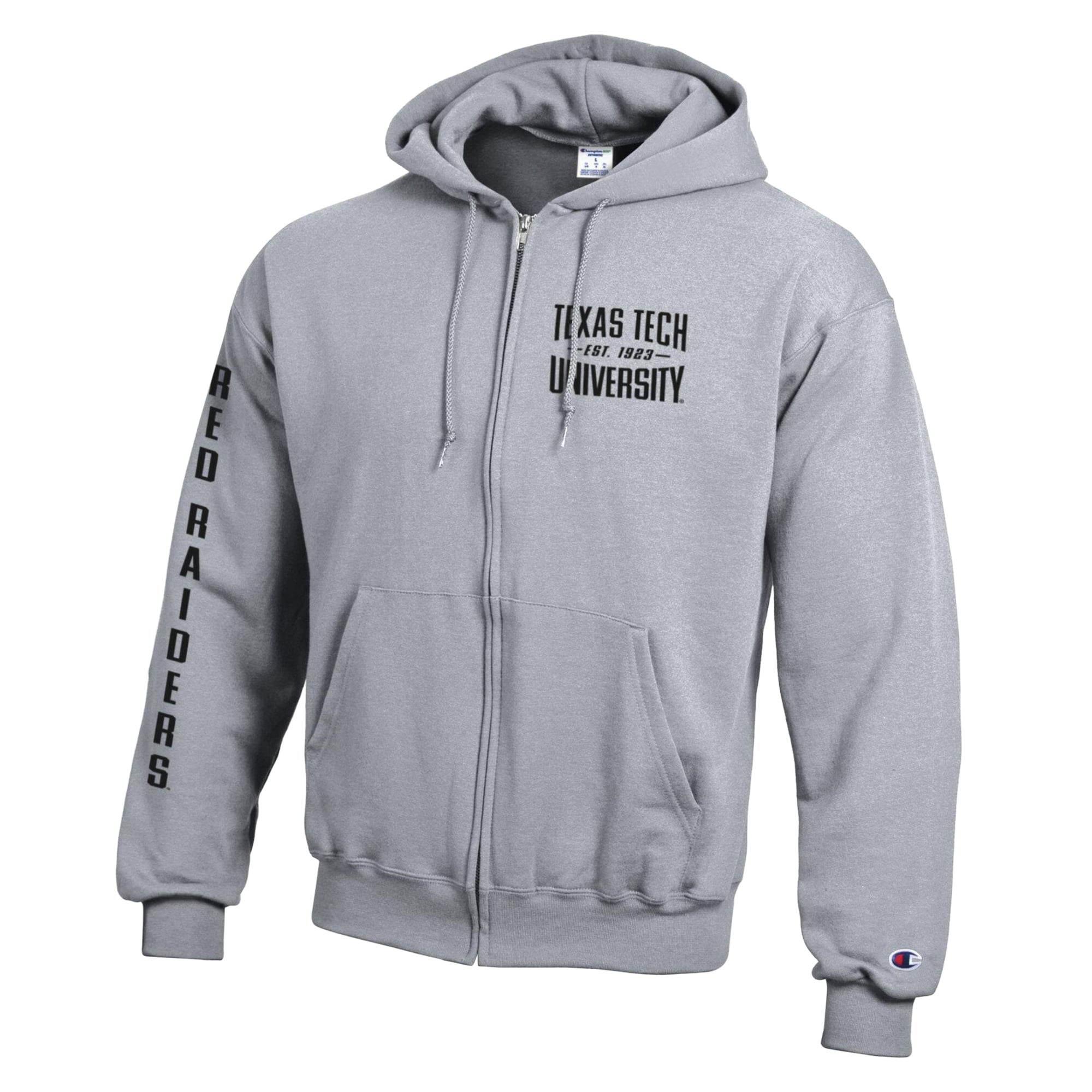 Sweat à capuche zippé en polaire Powerblend gris chiné Champion pour homme, Texas Tech Red Raiders.