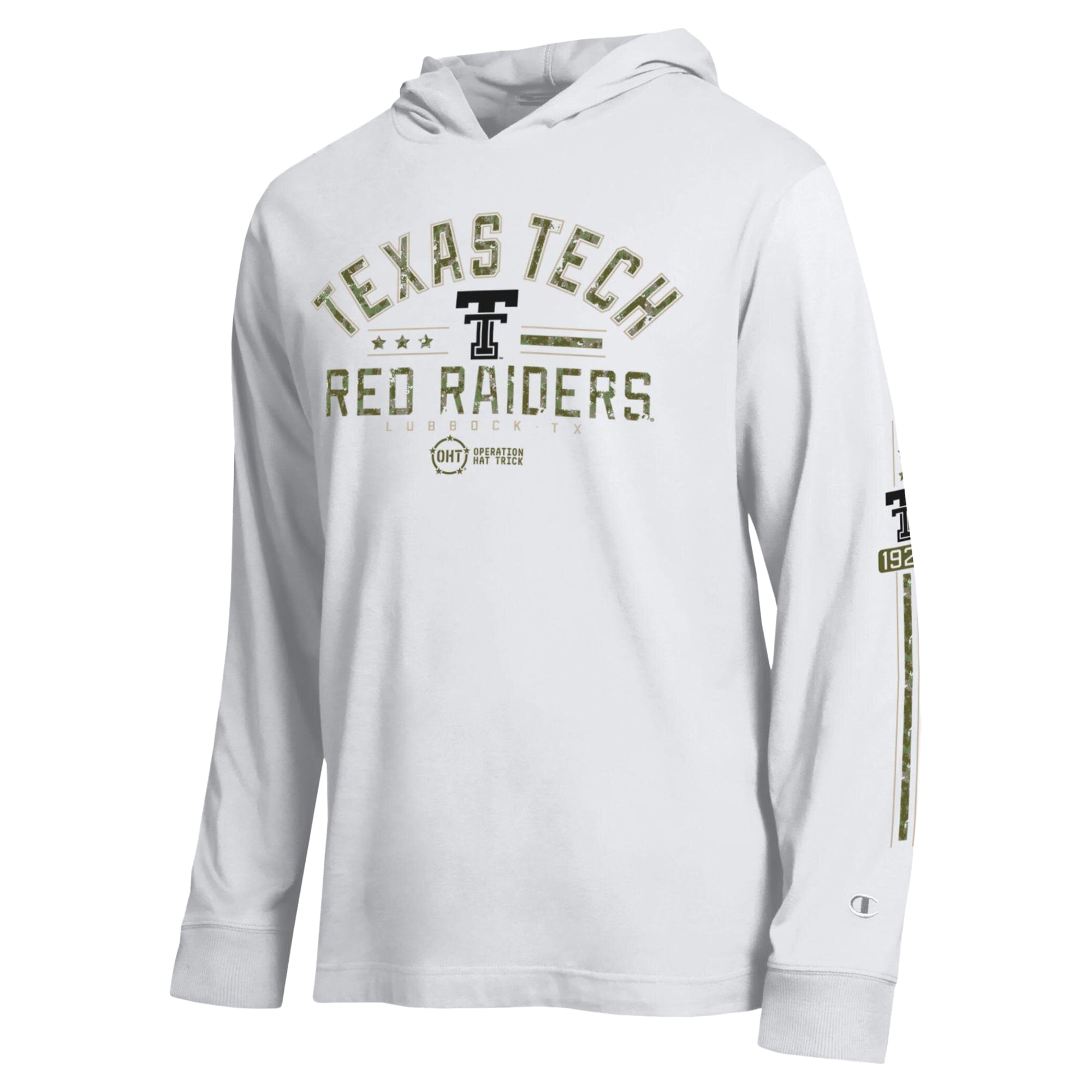 T-shirt à manches longues capuche Champion blanc Texas Tech Red Raiders Operation Hat Trick pour homme