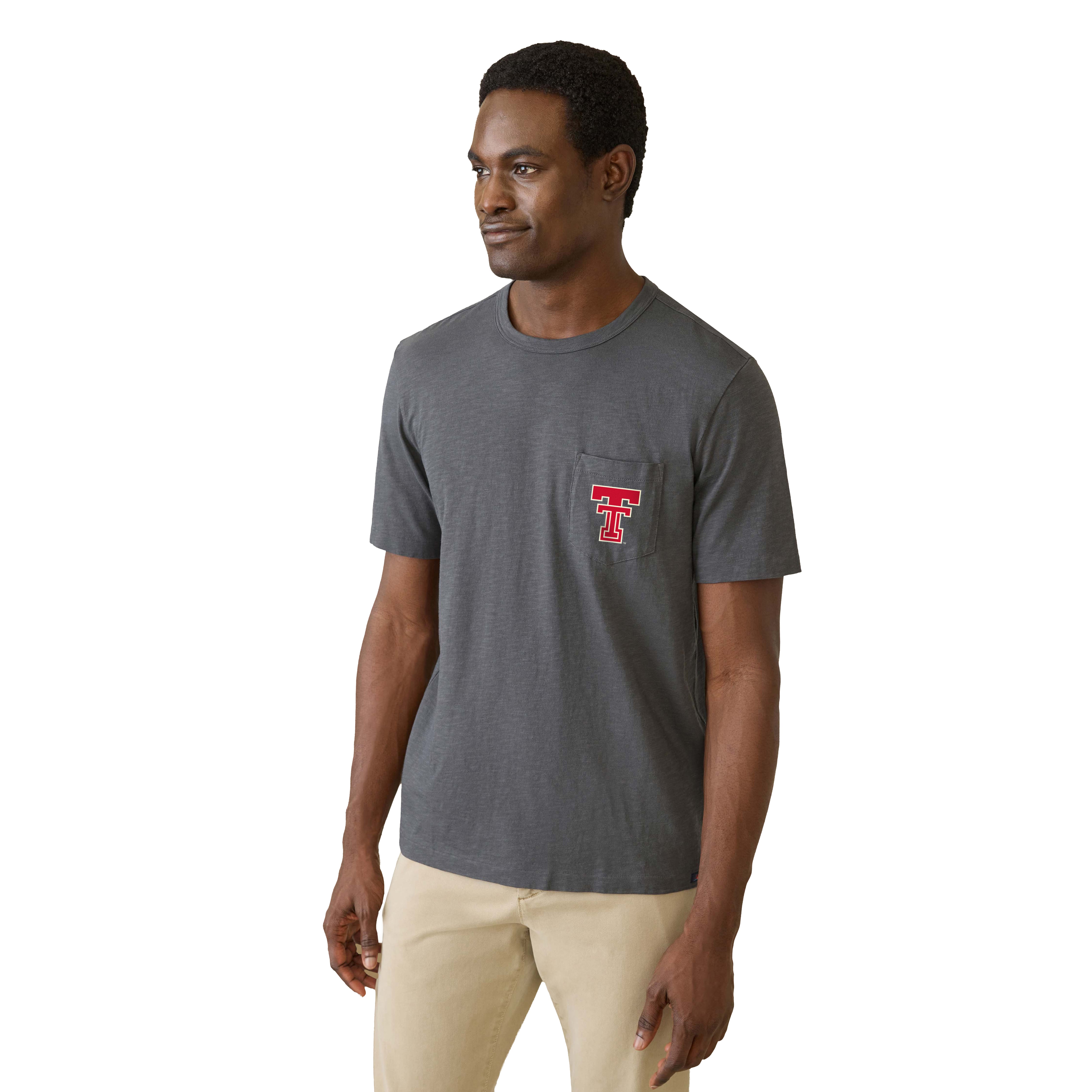 T-shirt à poche FAHERTY pour homme, couleur anthracite, Texas Tech Red Raiders, délavé au soleil