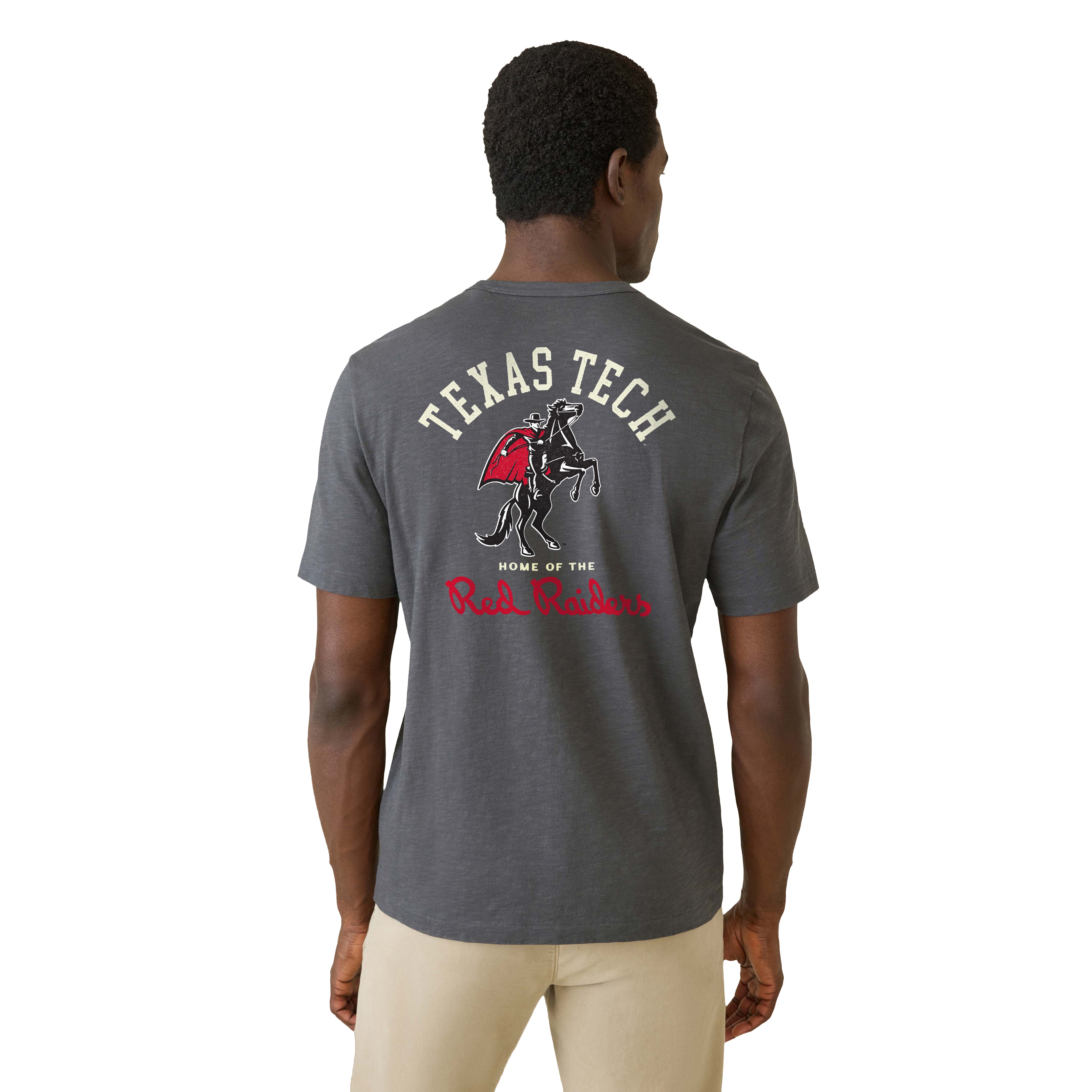 T-shirt à poche FAHERTY pour homme, couleur anthracite, Texas Tech Red Raiders, délavé au soleil