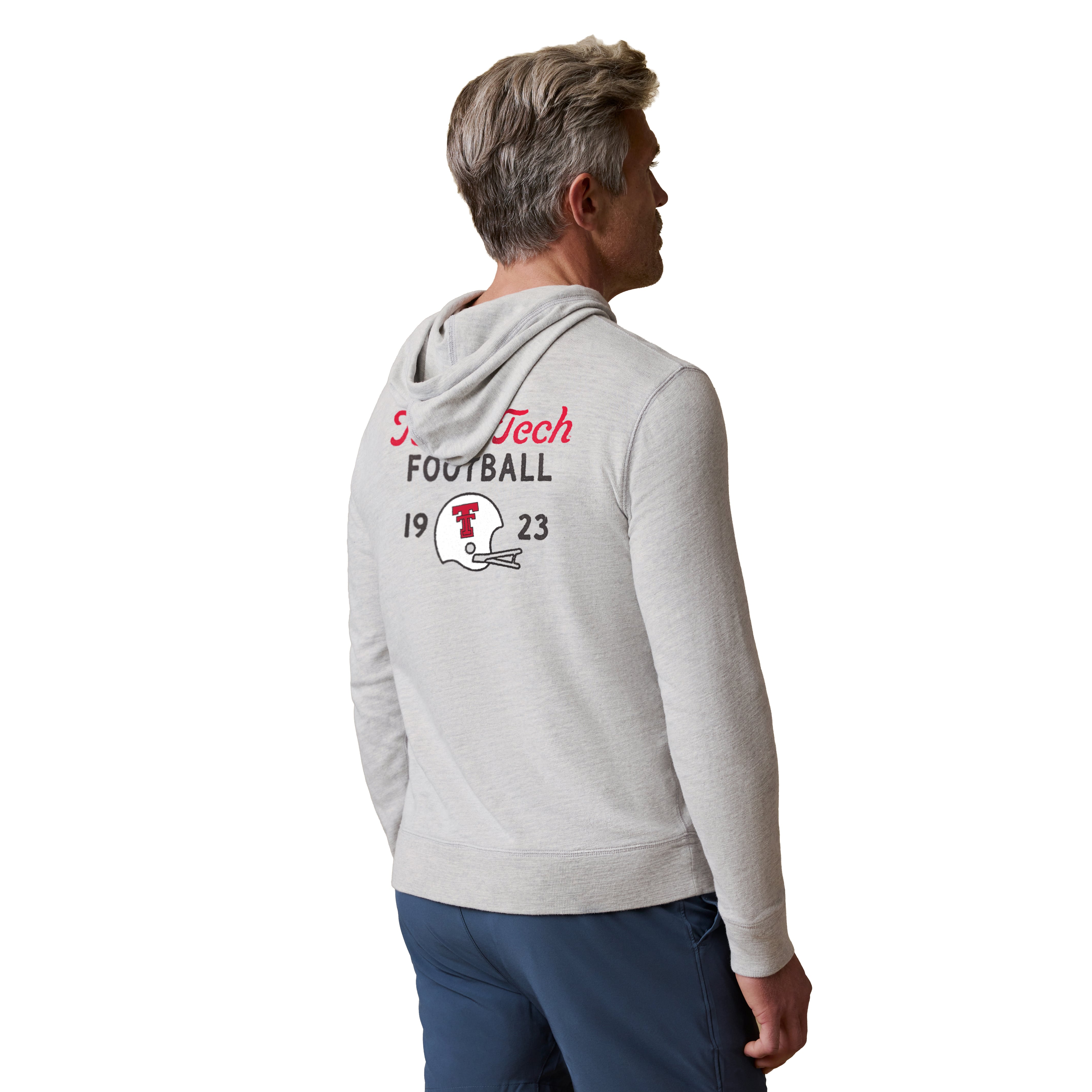 Sweat à capuche FAHERTY pour homme, gris chiné, Texas Tech Red Raiders, effet délavé.