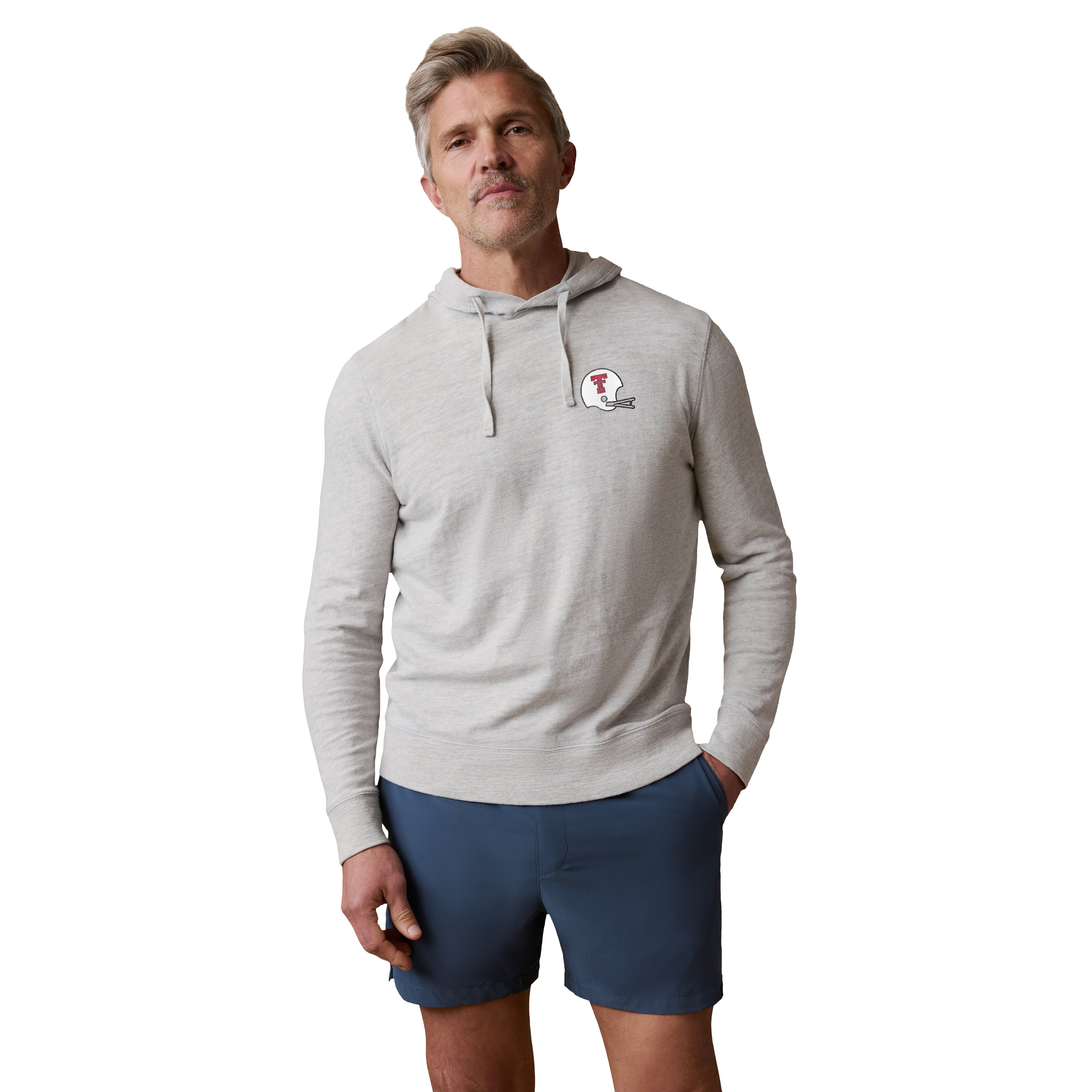 Sweat à capuche FAHERTY pour homme, gris chiné, Texas Tech Red Raiders, effet délavé.