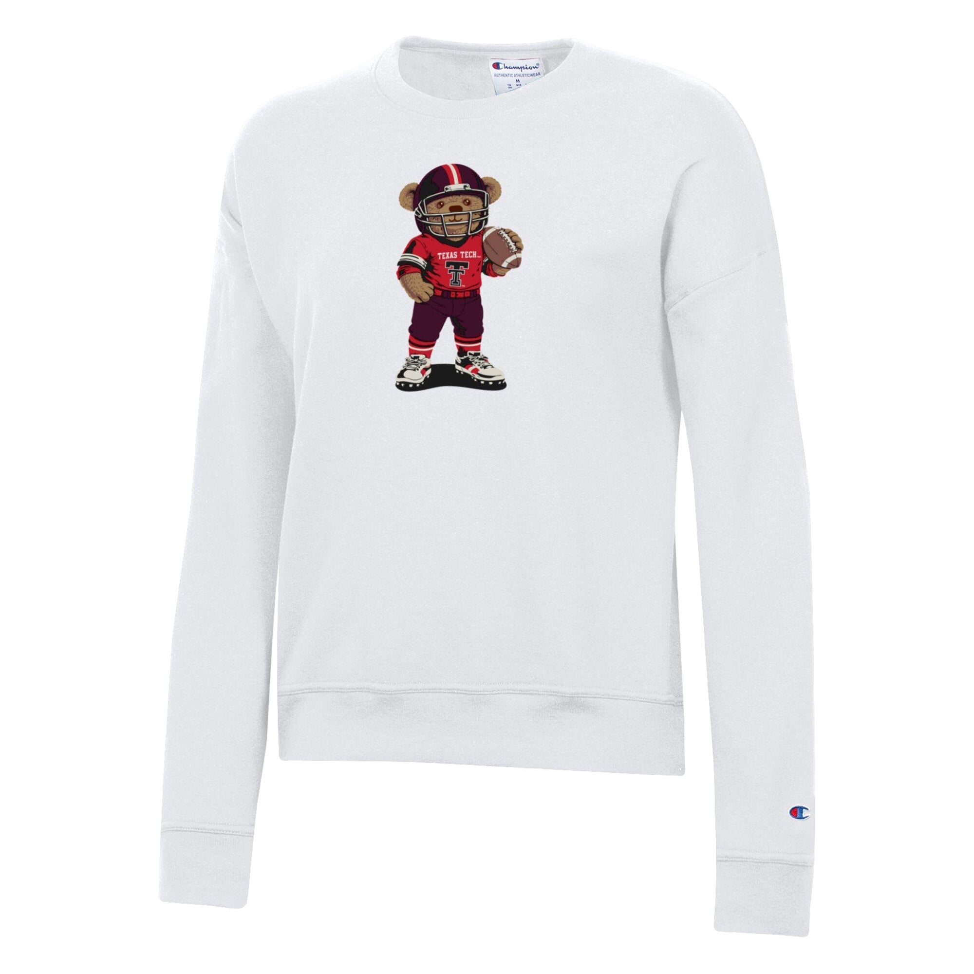 Women's Champion White Texas Tech Red Raiders Teddy Bear Sweatshirt