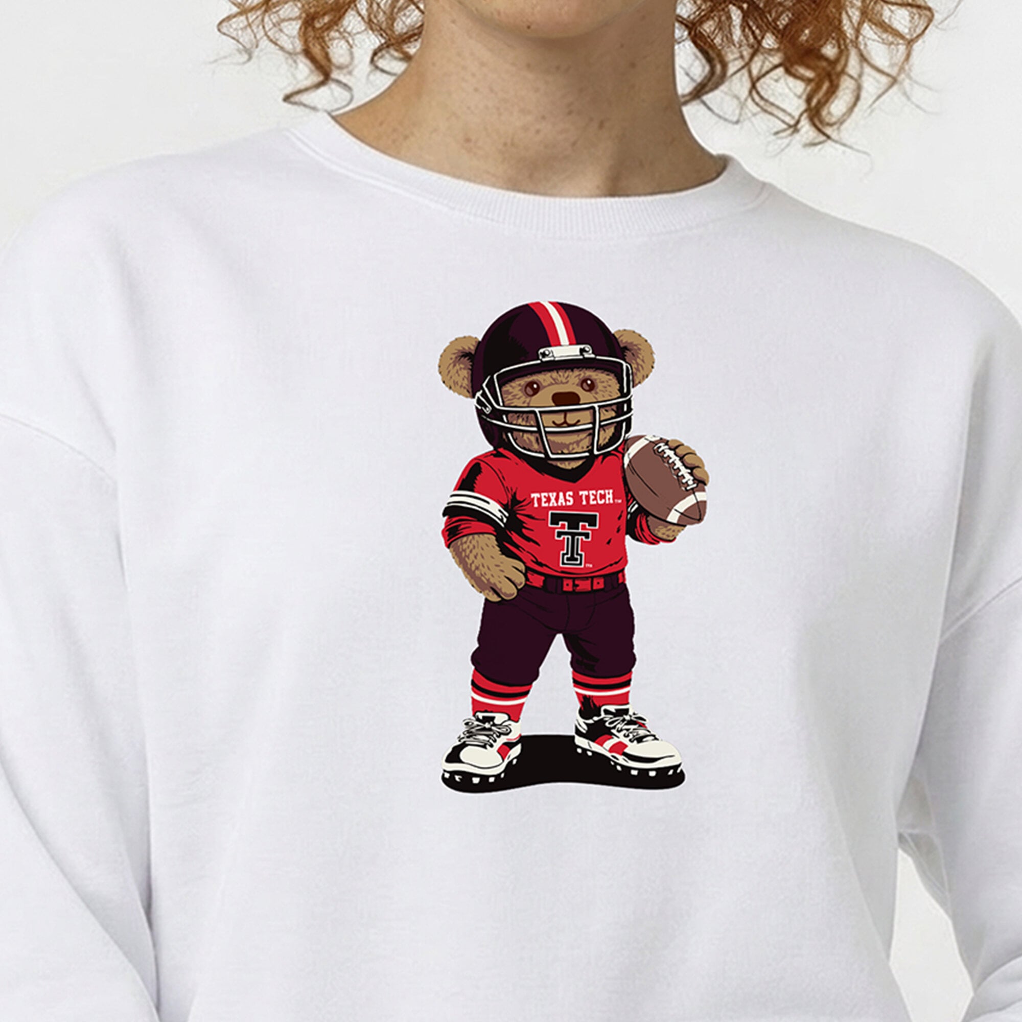 Women's Champion White Texas Tech Red Raiders Teddy Bear Sweatshirt