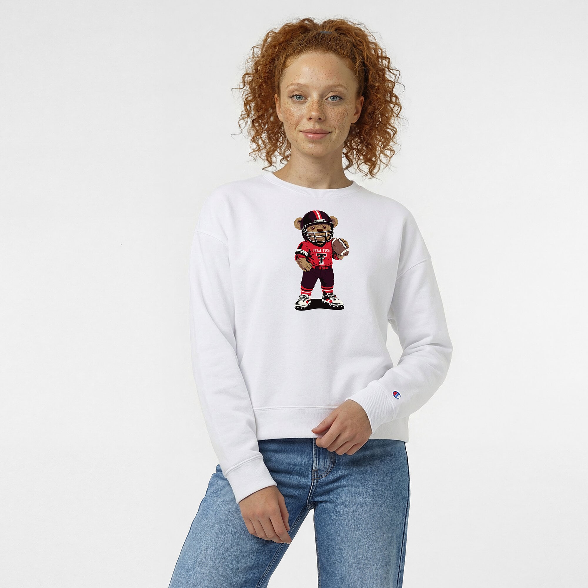 Women's Champion White Texas Tech Red Raiders Teddy Bear Sweatshirt