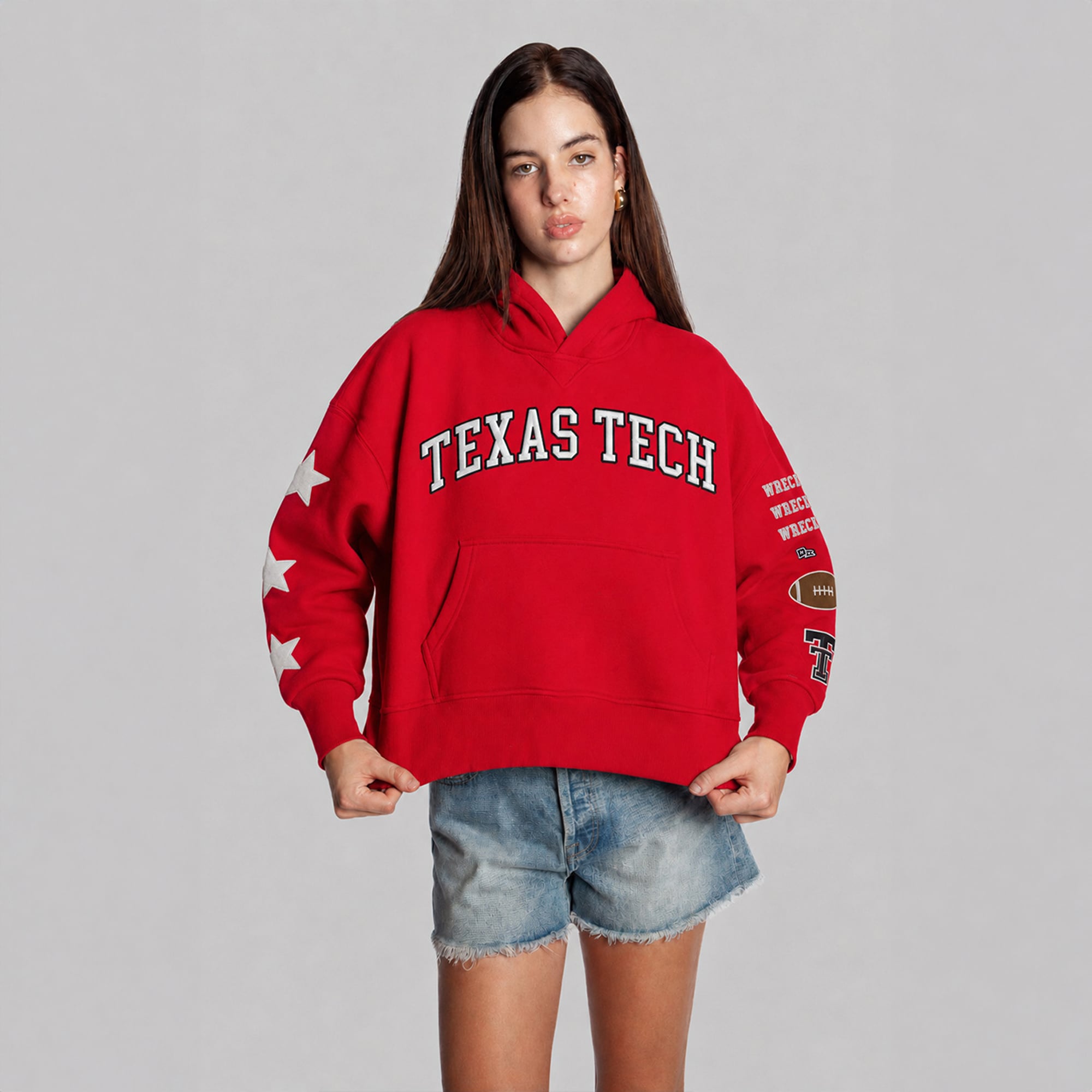 Sweat à capuche court Hype and Vice Red Texas Tech Raiders pour femmes