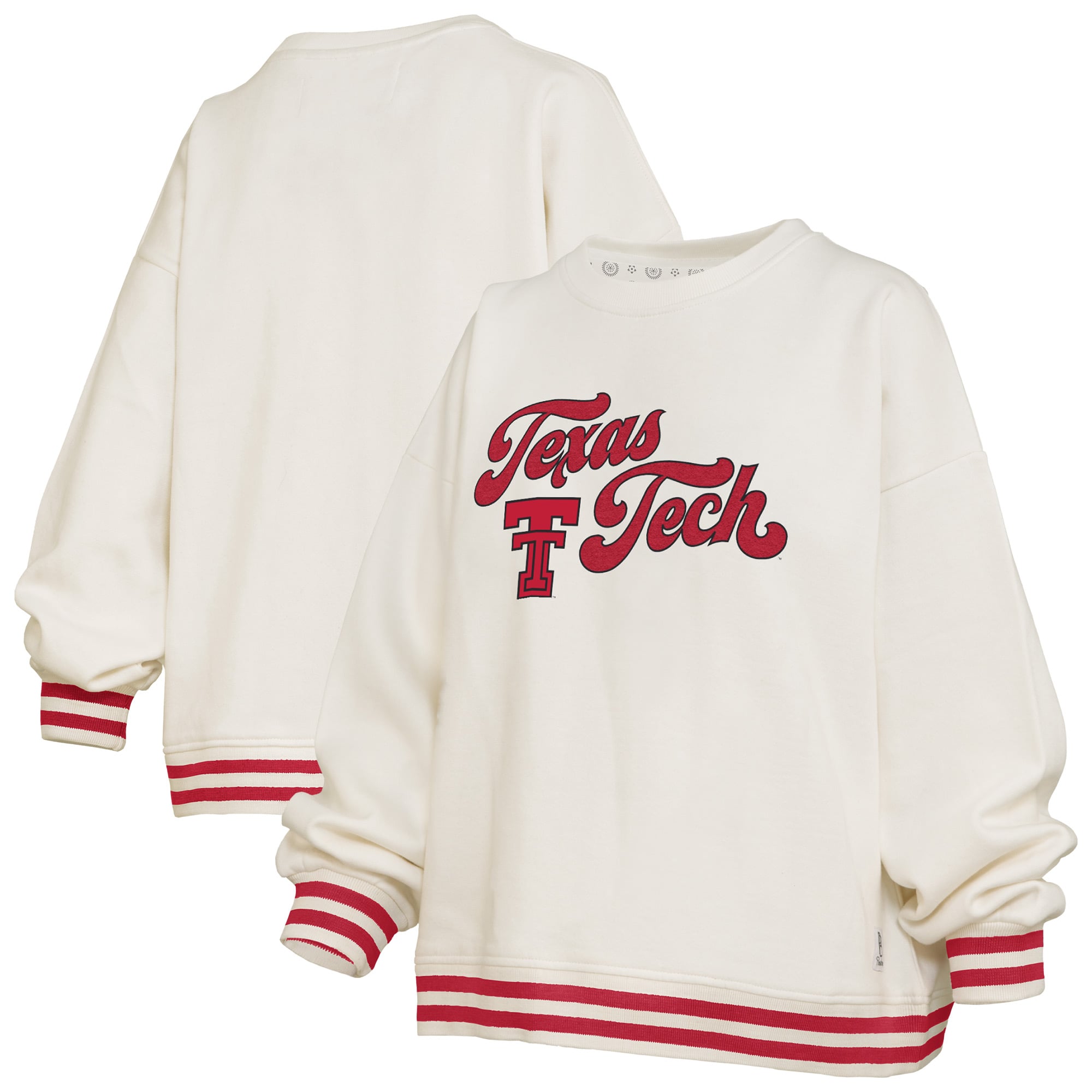 Sweat-shirt côtelé en chenille crème Pressbox pour femmes, Texas Tech Red Raiders Bonanza