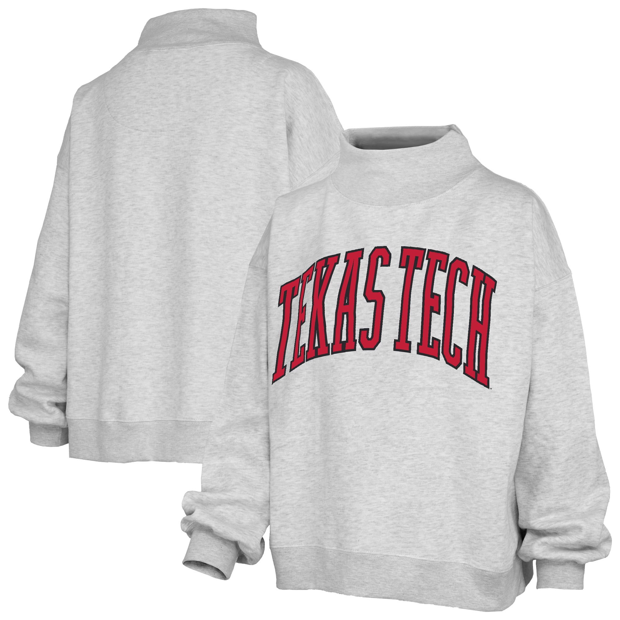 Women's Pressbox Heather Gray Texas Tech Red Raiders Oversized Nelson Mock Neck Sweatshirt