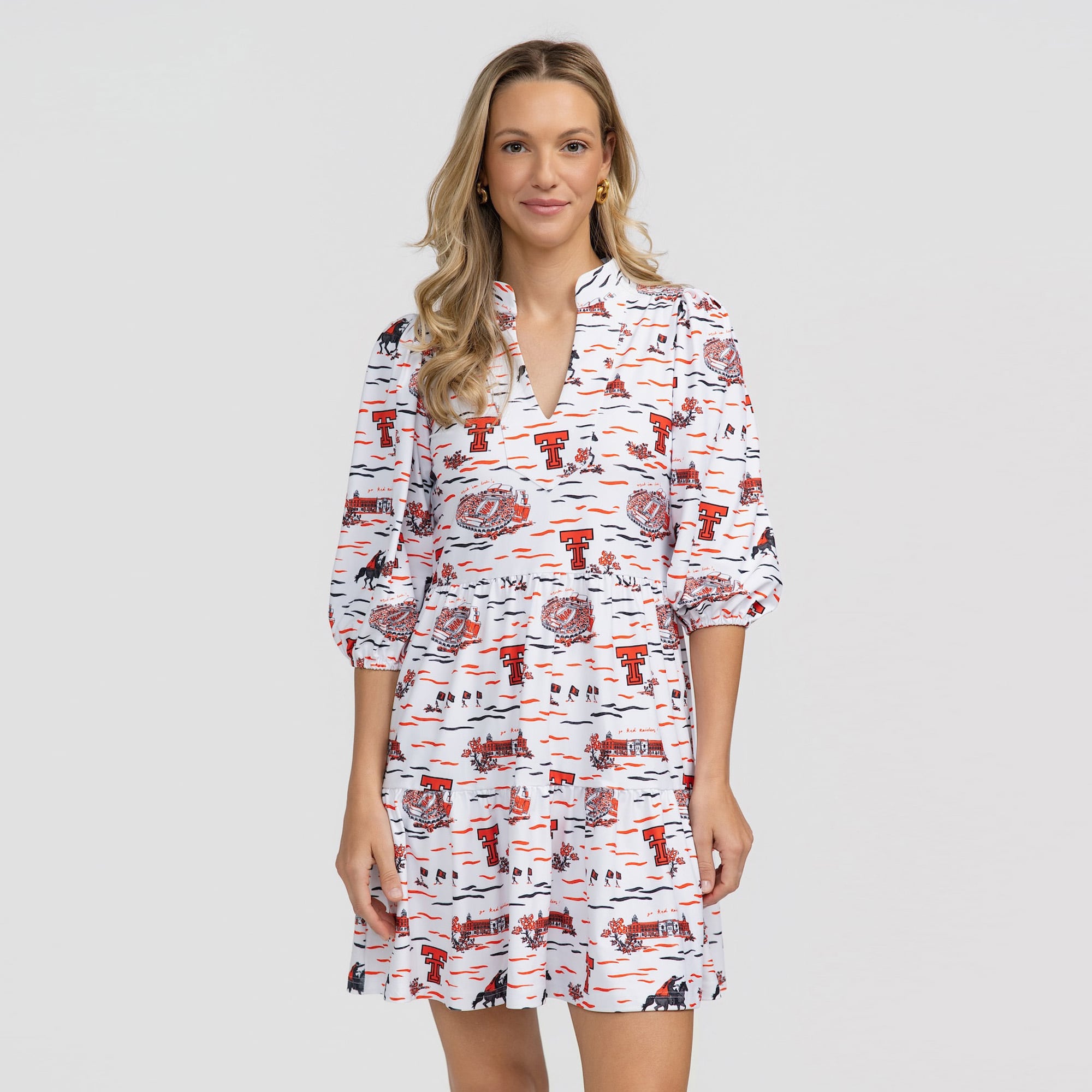 Women's Smith & Quinn White Texas Tech Red Raiders 3/4 Sleeve Toile Tory Dress