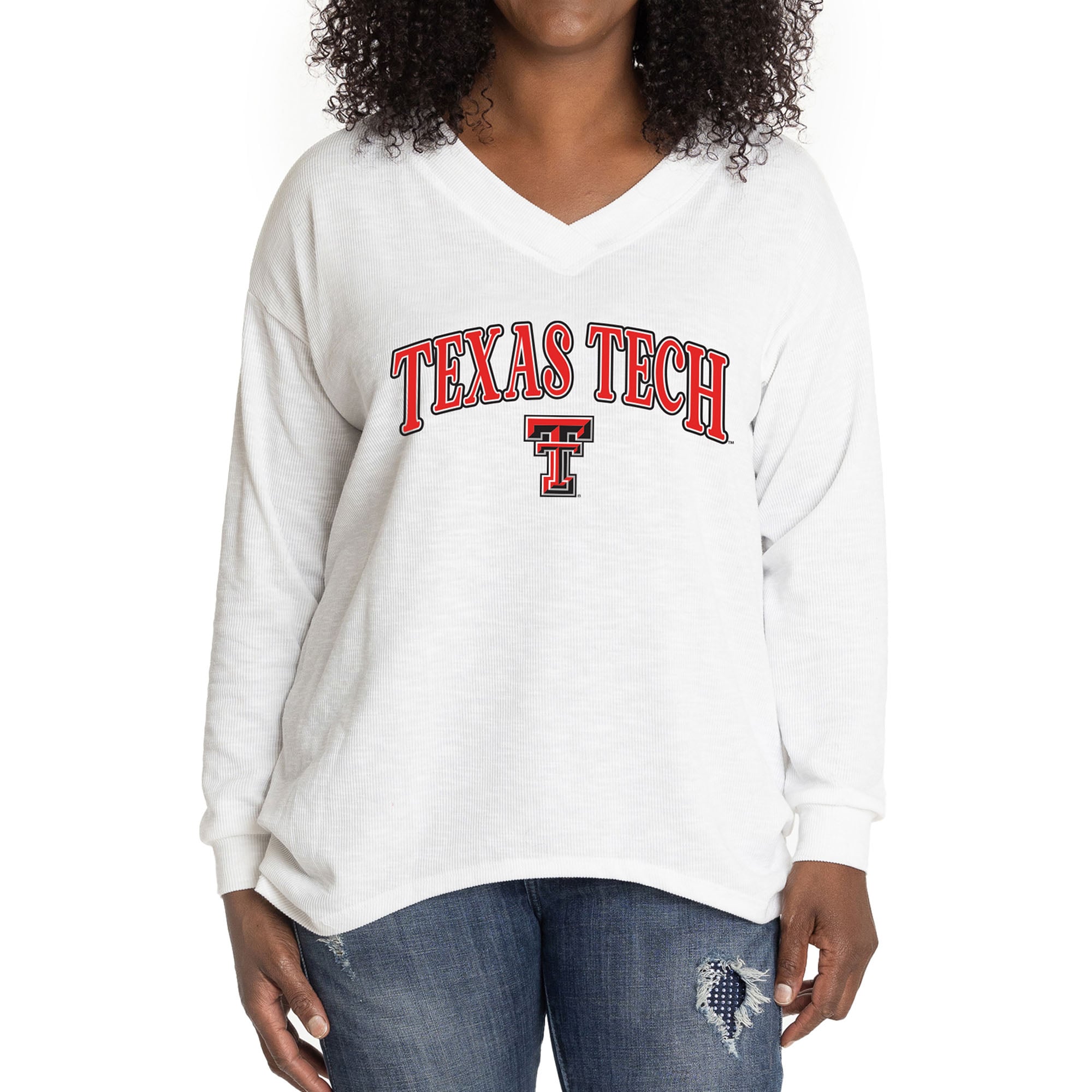 Women's White Texas Tech Red Raiders Oversized Bailey Long Sleeve V ...