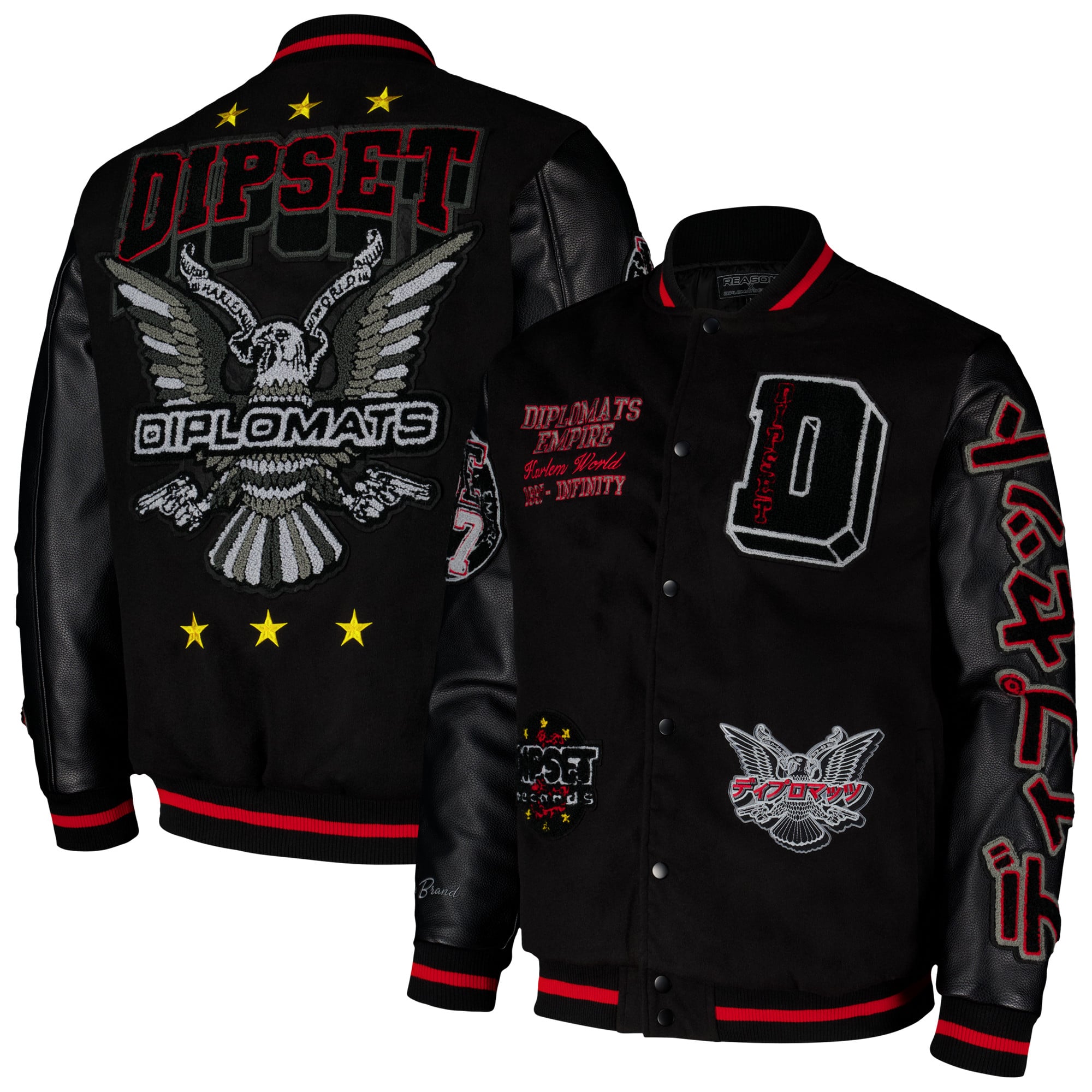 Unisex Reason Black The Diplomats Members Full-Snap Varsity Jacket