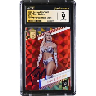 Tiffany Stratton WWE Autographed 2023 Donruss Elite WWE Red #99 CGC Fanatics Witnessed Authenticated 9/10 Card