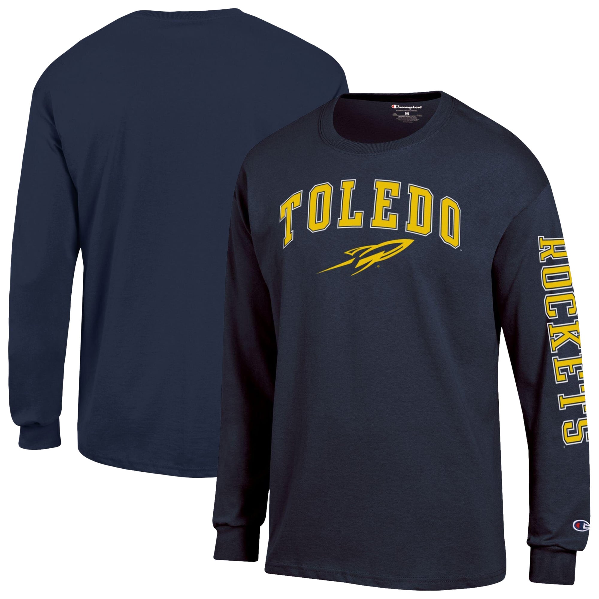 T-shirt à manches longues Champion bleu marine avec logo en arc des Toledo Rockets pour homme