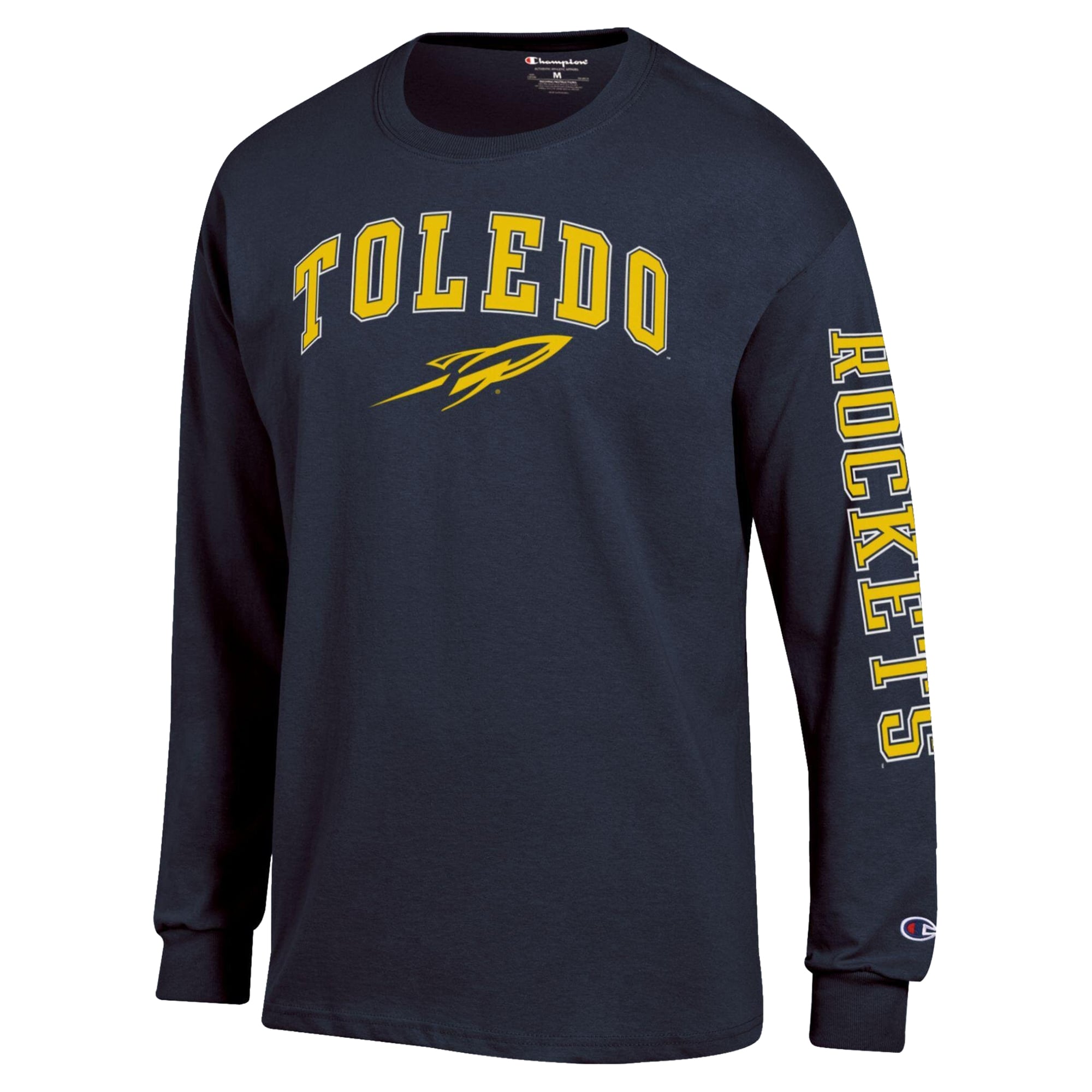 T-shirt à manches longues Champion bleu marine avec logo en arc des Toledo Rockets pour homme