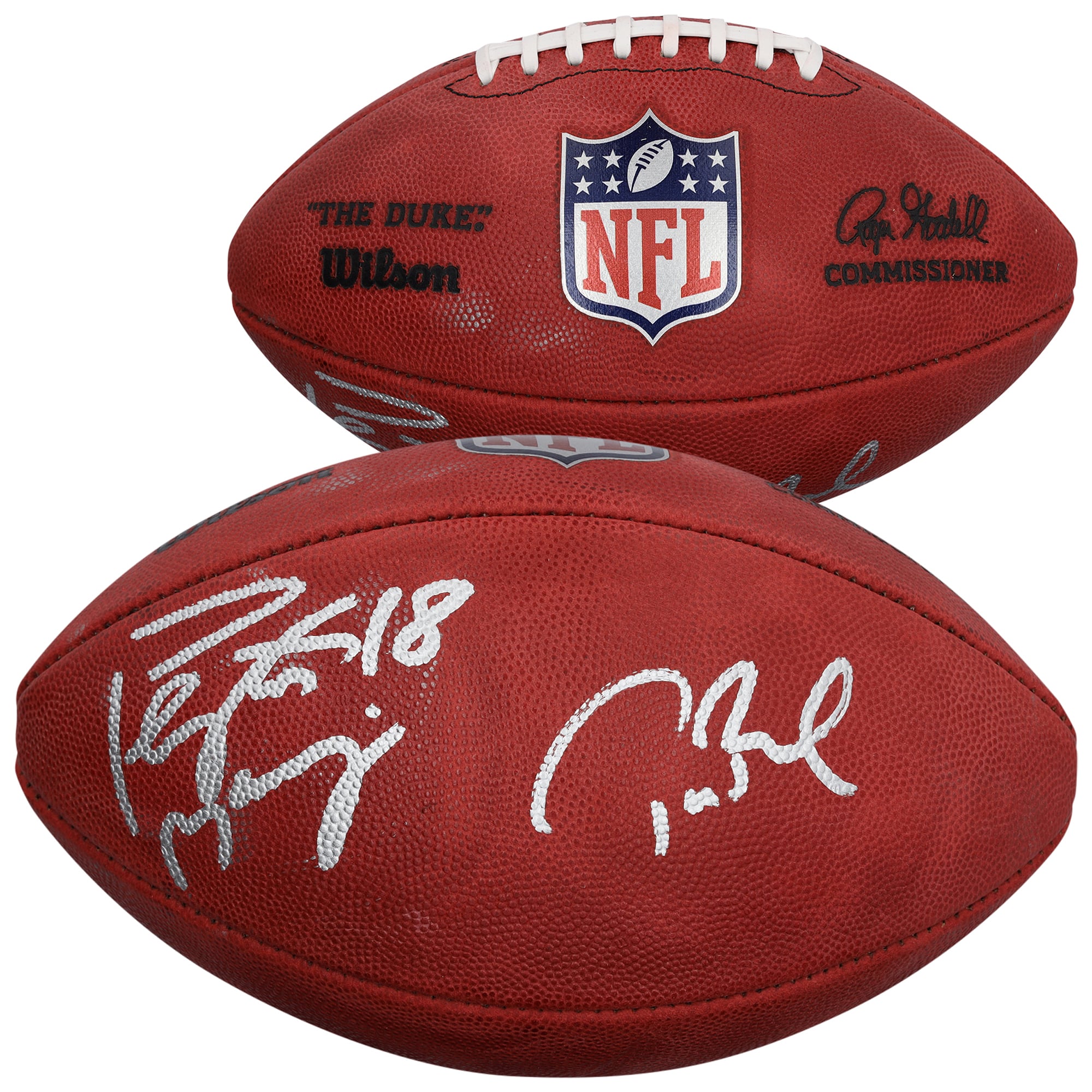 Ballon de football américain Duke en couleur, autographié par Tom Brady et Peyton Manning