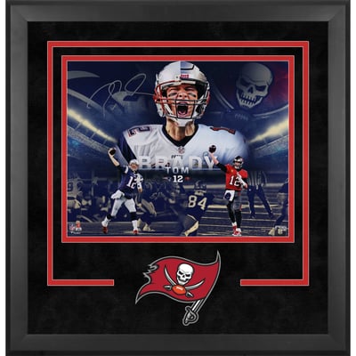 Tom Brady New England Patriots & Tampa Bay Buccaneers Autographed Fanatics Authentic Deluxe Framed 16" x 20" Retirement Collage Photograph