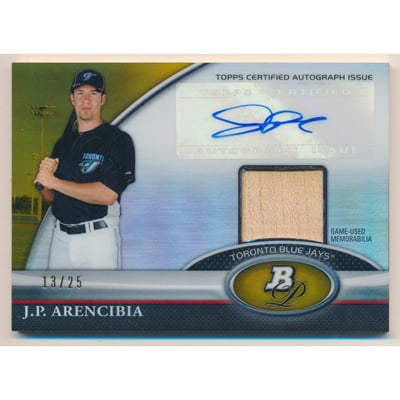 2011 Bowman Platinum Relic Autograph Gold Refractors #JA J.P. Arencibia