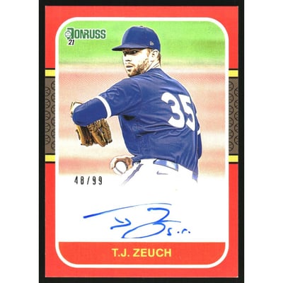 2021 Donruss Retro '87 Signatures Red #37 T.J. Zeuch/99
