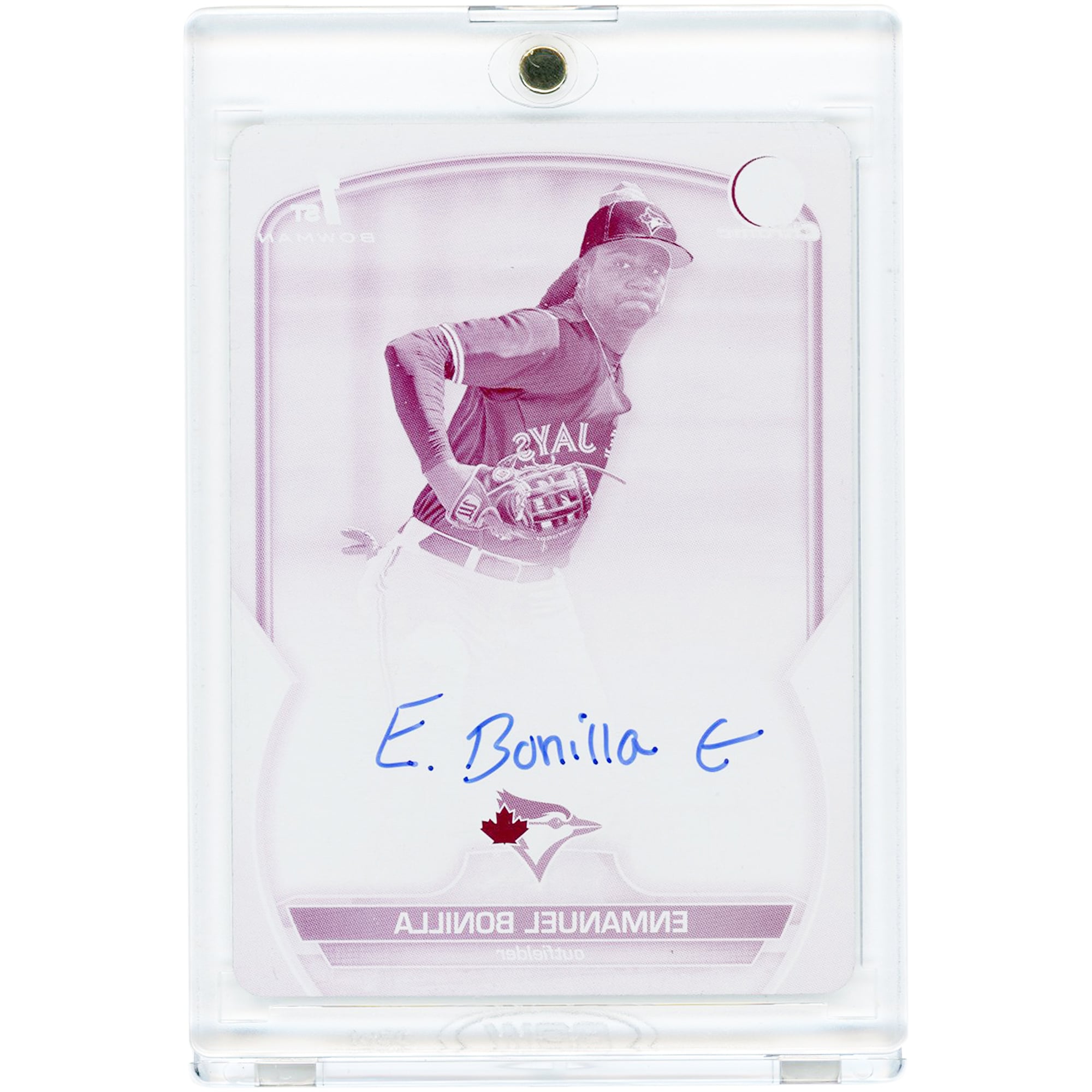 Carte autographiée par Enmanuel Bonilla des Blue Jays de Toronto, 2023, Bowman Magenta Printing Plate #CPA-EBO #1/1