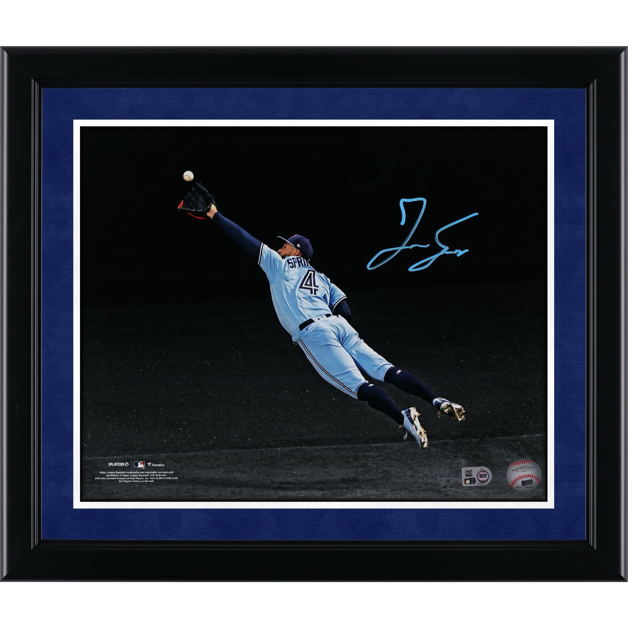 George Springer Toronto Blue Jays Autographed 11" x 14" Diving Catch Photograph