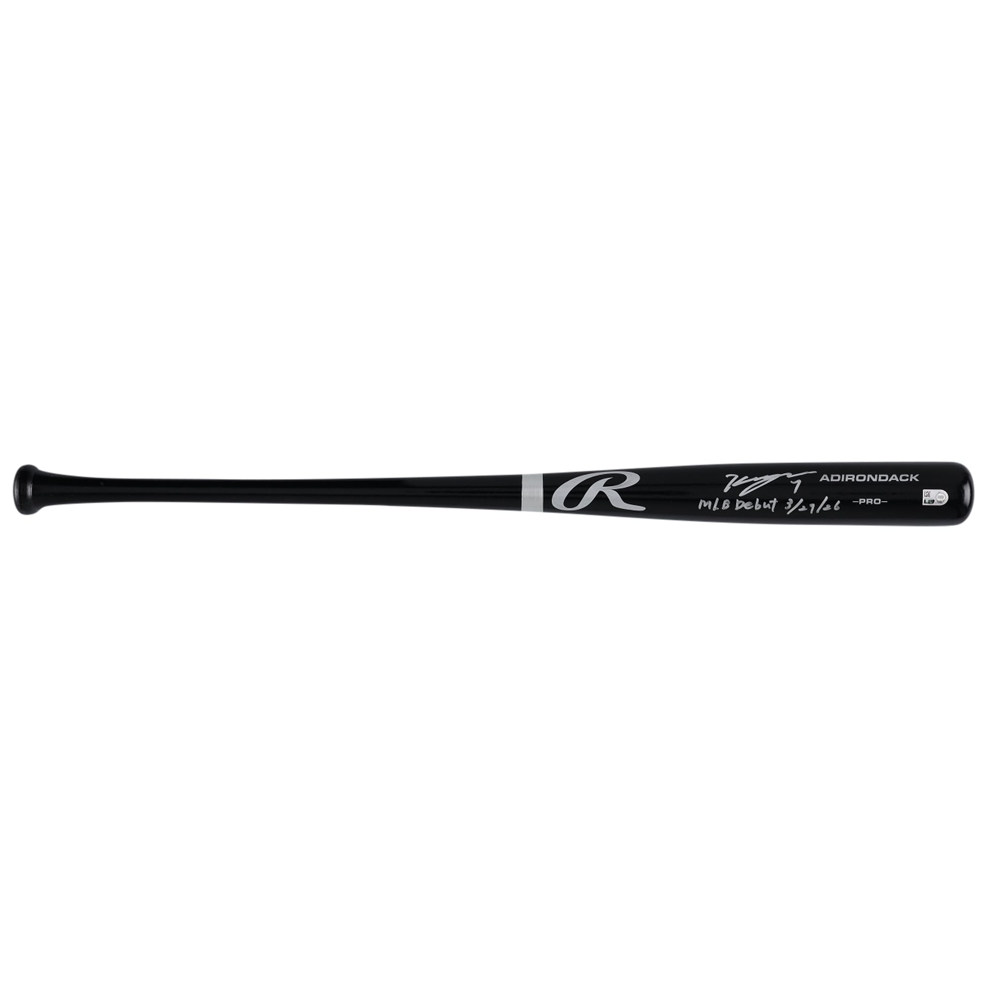 Bâton Rawlings Pro noir autographié par Kazuma Okamoto des Blue Jays de Toronto avec inscription « Débuts en MLB le 27/03/2026 ».
