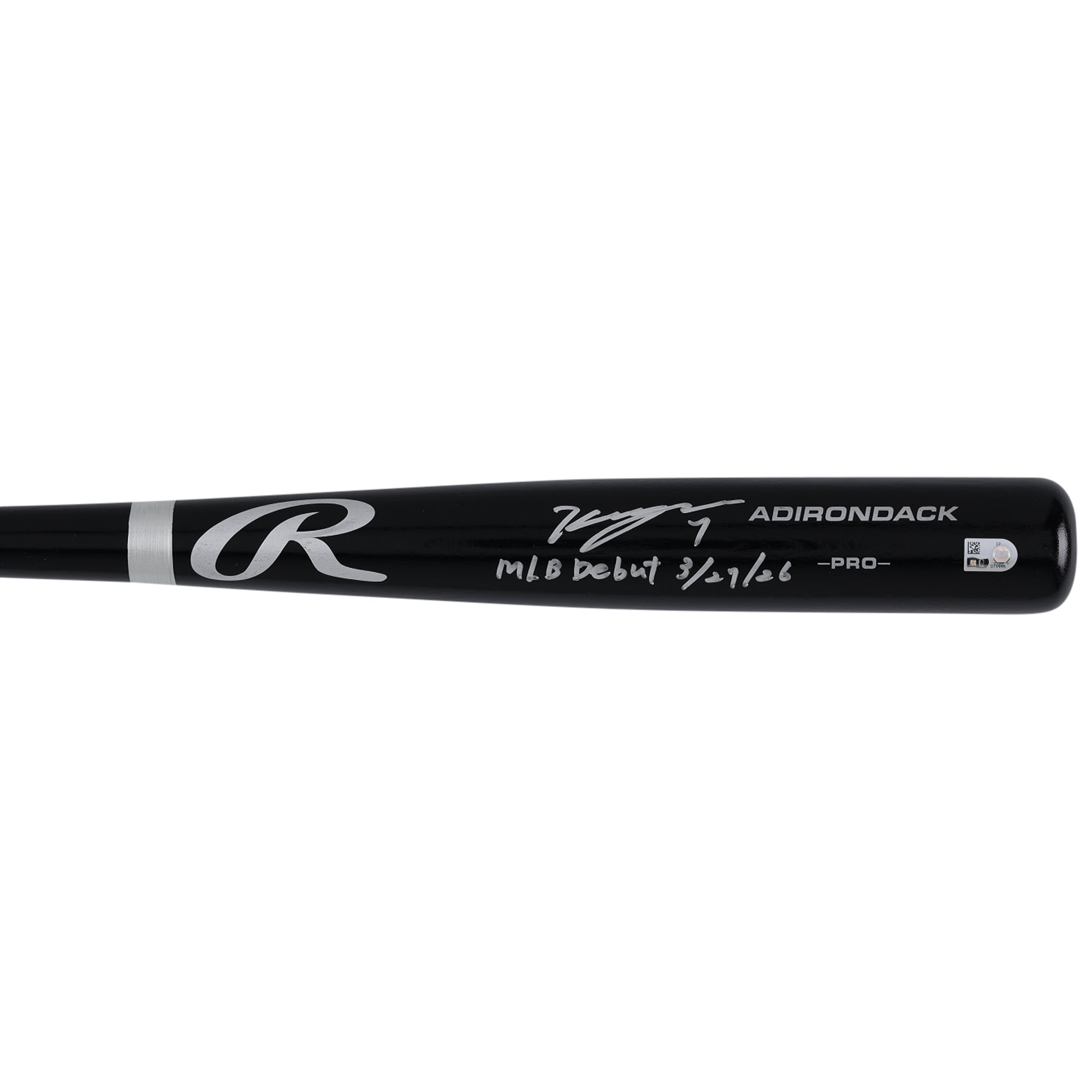 Bâton Rawlings Pro noir autographié par Kazuma Okamoto des Blue Jays de Toronto avec inscription « Débuts en MLB le 27/03/2026 ».