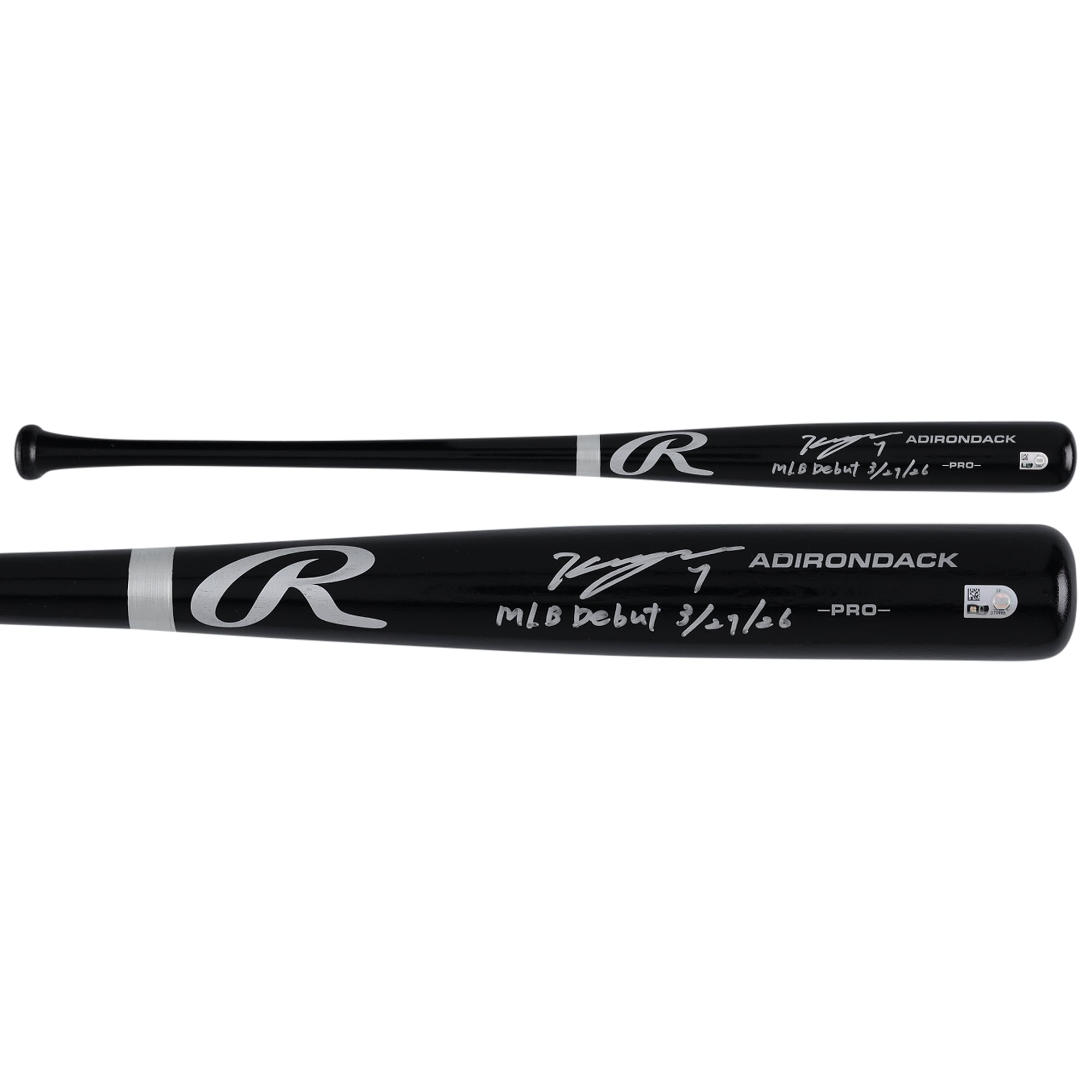 Bâton Rawlings Pro noir autographié par Kazuma Okamoto des Blue Jays de Toronto avec inscription « Débuts en MLB le 27/03/2026 ».