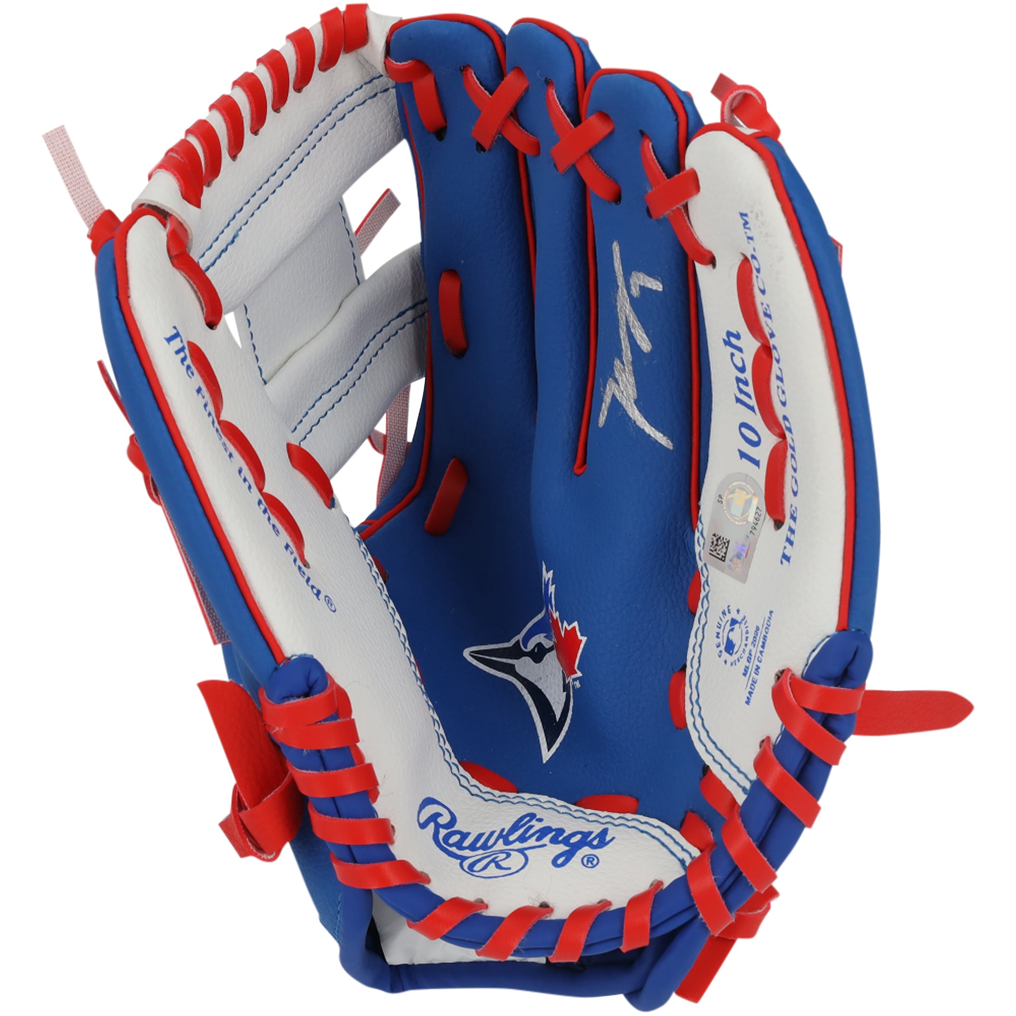 Gant Rawlings de collection de 10 pouces avec logo de l'équipe, autographié par Kazuma Okamoto des Blue Jays de Toronto