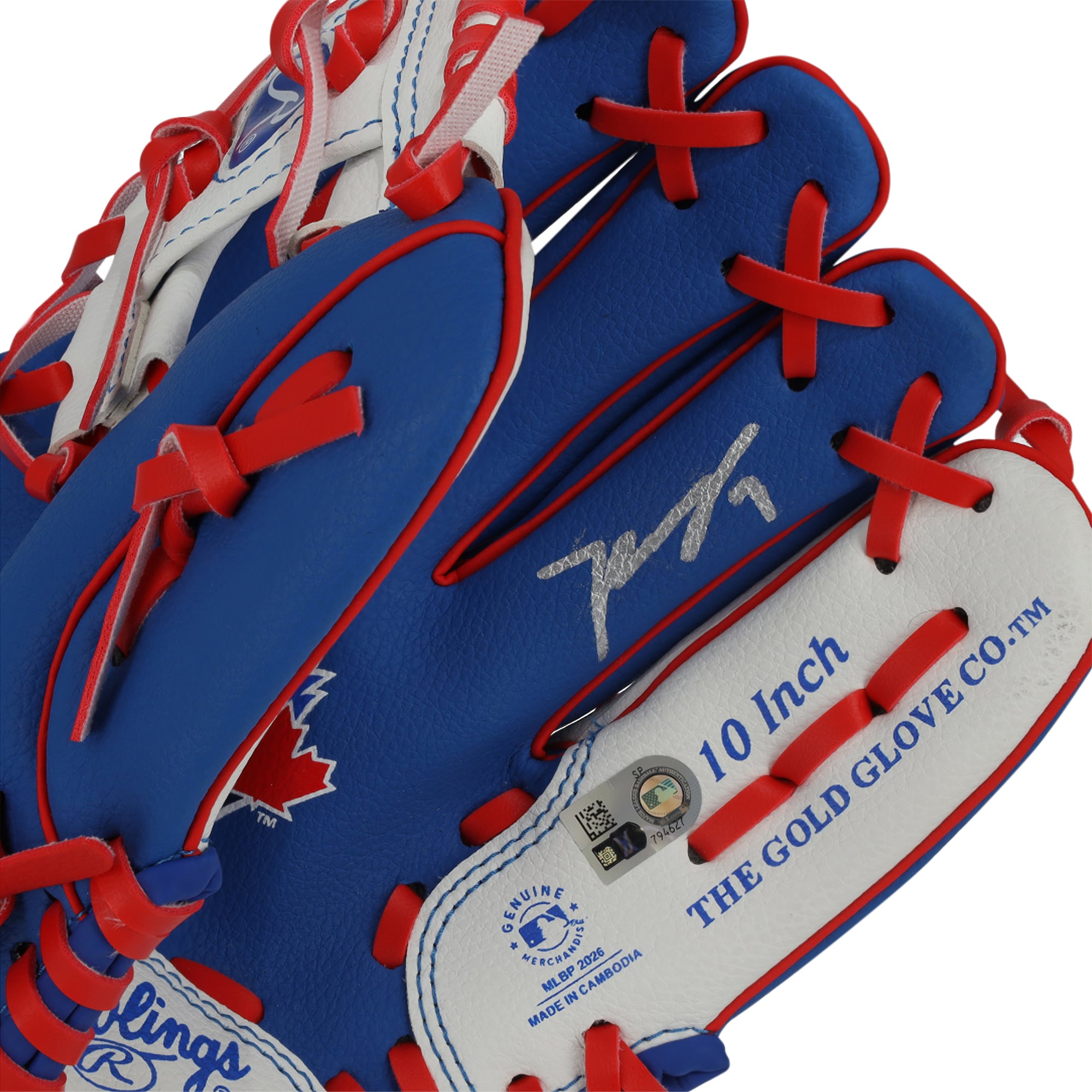 Gant Rawlings de collection de 10 pouces avec logo de l'équipe, autographié par Kazuma Okamoto des Blue Jays de Toronto