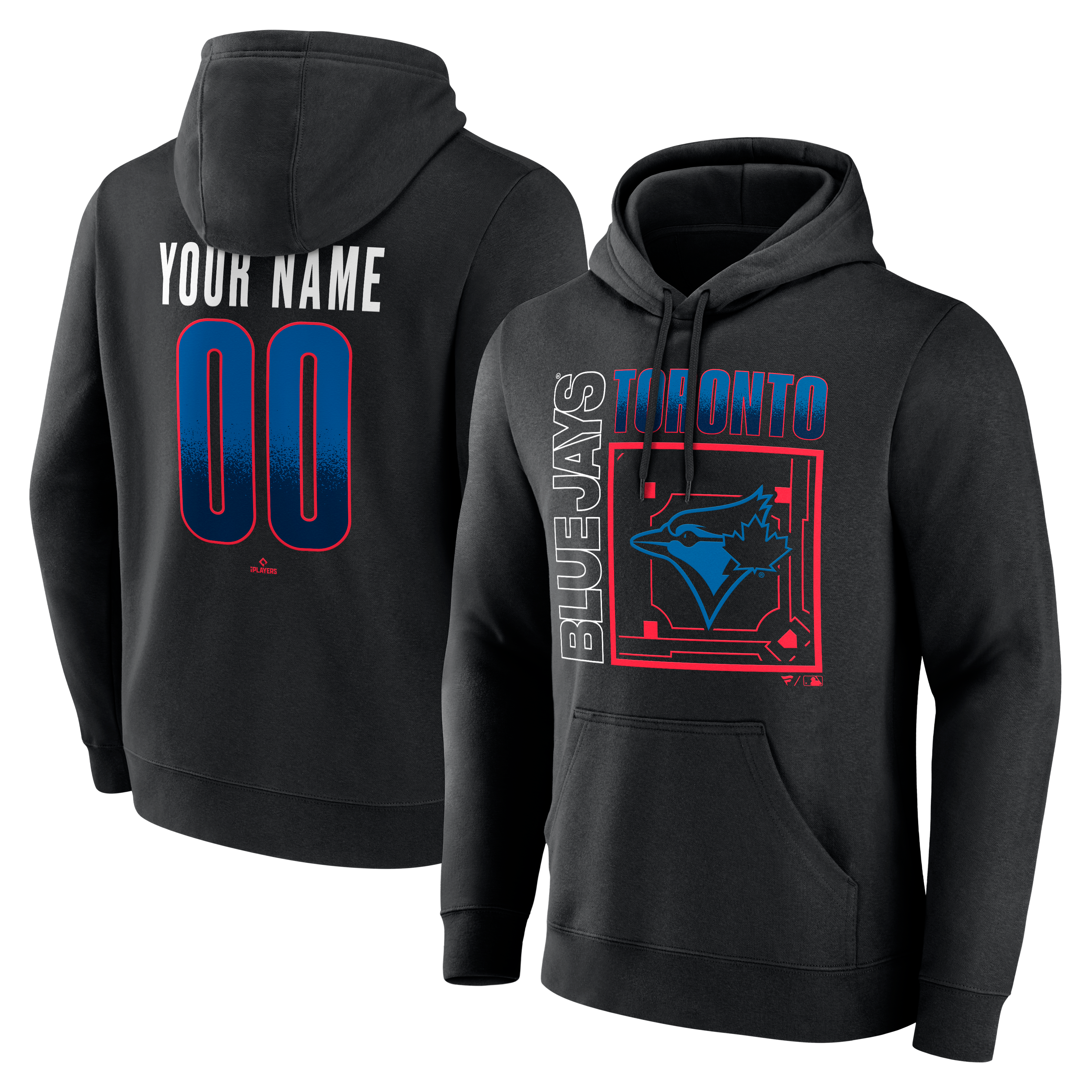 Sweat à capuche personnalisé avec nom et numéro, noir, pour homme, des Blue Jays de Toronto (domicile).