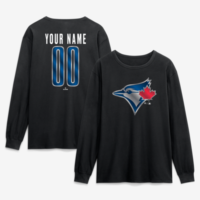 Toronto Blue Jays  Metallic Mascot Personalized Name & Number Long Sleeve T-Shirt - Black