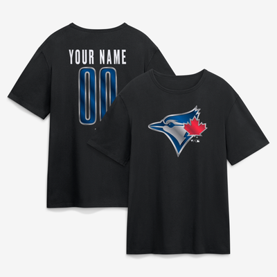 Toronto Blue Jays  Metallic Mascot Personalized Name & Number T-Shirt - Black