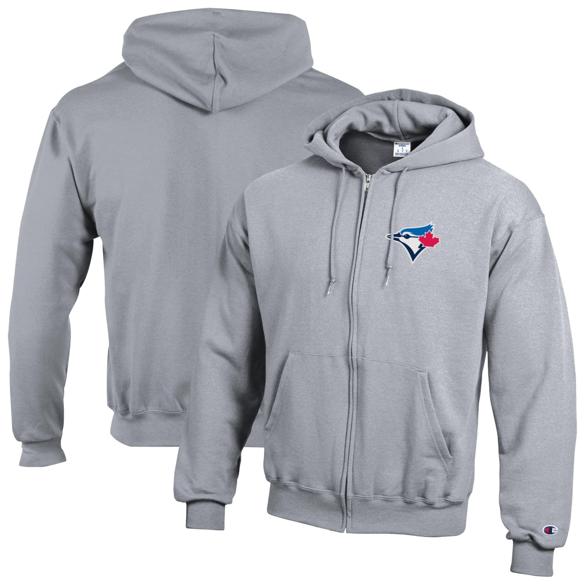 Men's Champion Heather Gray Toronto Blue Jays Powerblend Full-Zip Hoodie