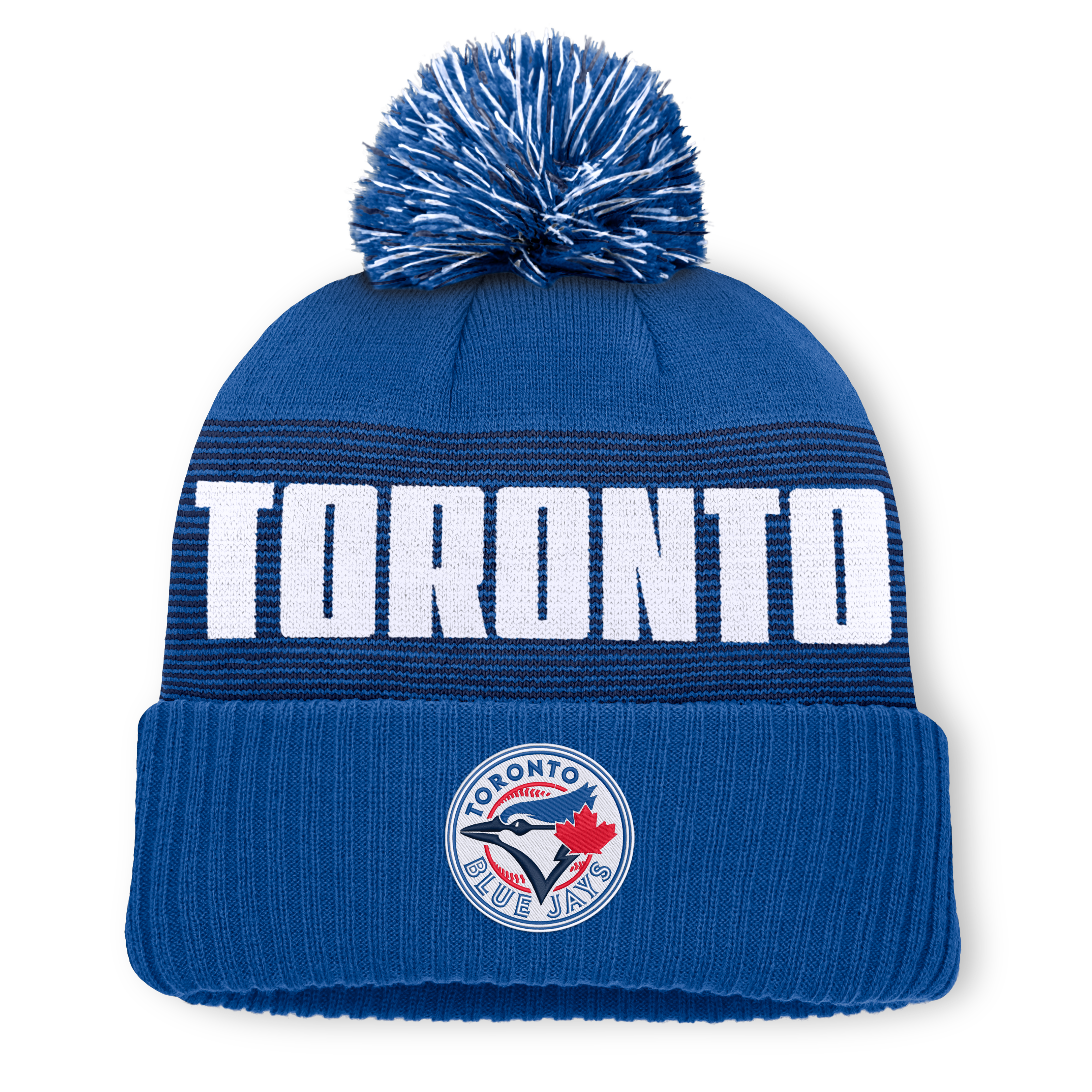 Men's Fanatics Royal Toronto Blue Jays Striate Cuffed Knit Hat with Pom