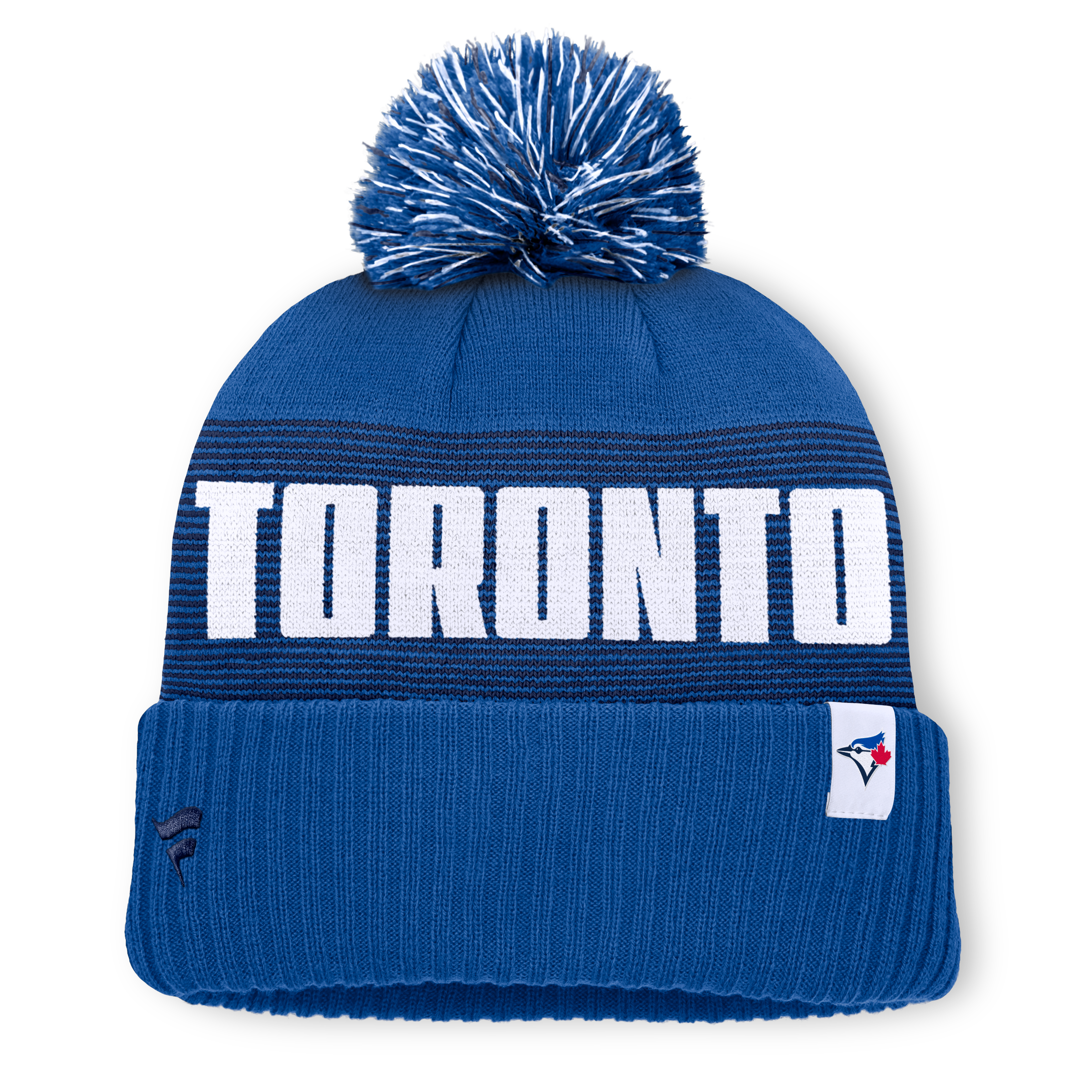 Men's Fanatics Royal Toronto Blue Jays Striate Cuffed Knit Hat with Pom