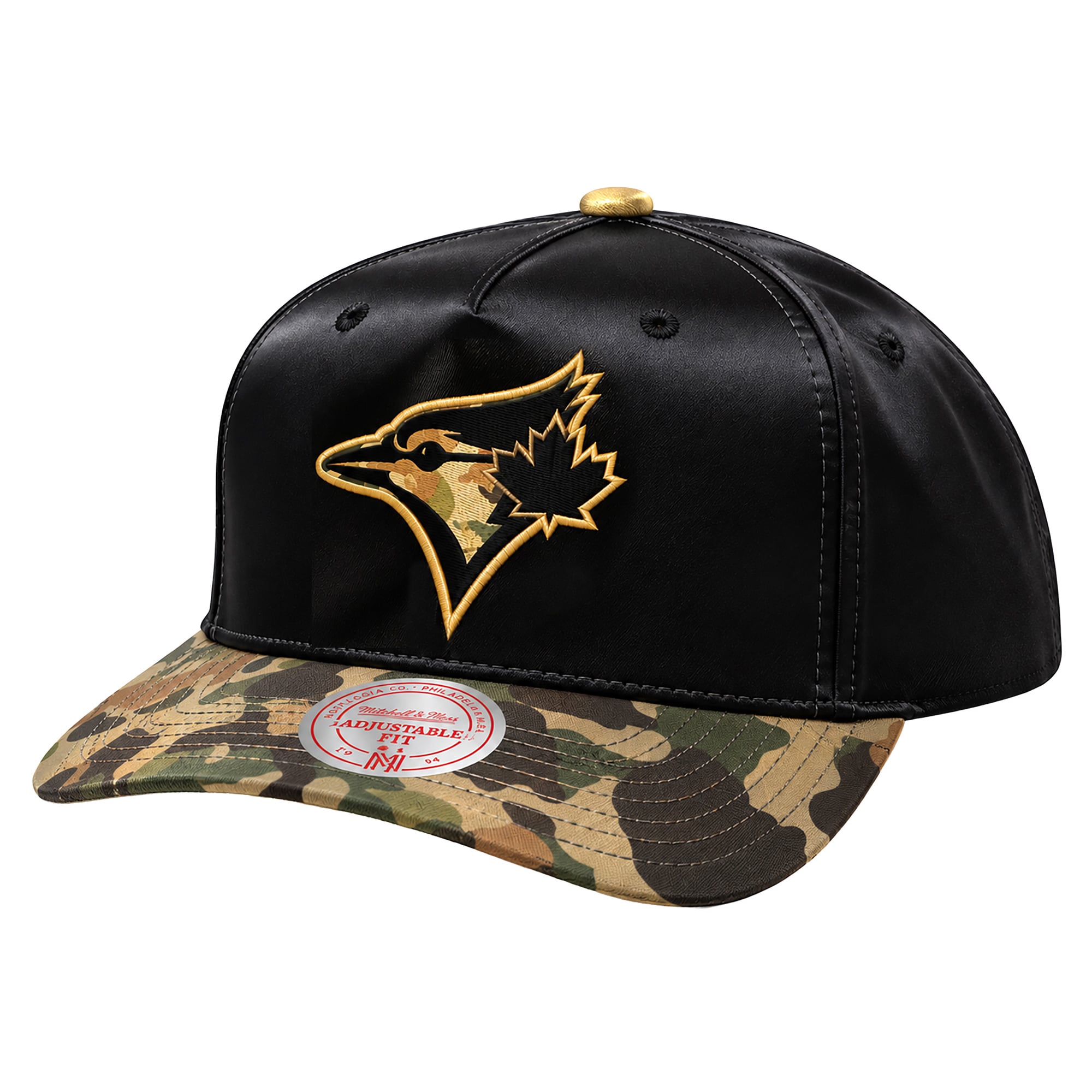 Men's Mitchell & Ness  Black/Camo Toronto Blue Jays Trophy Satin A-Frame Snapback Hat