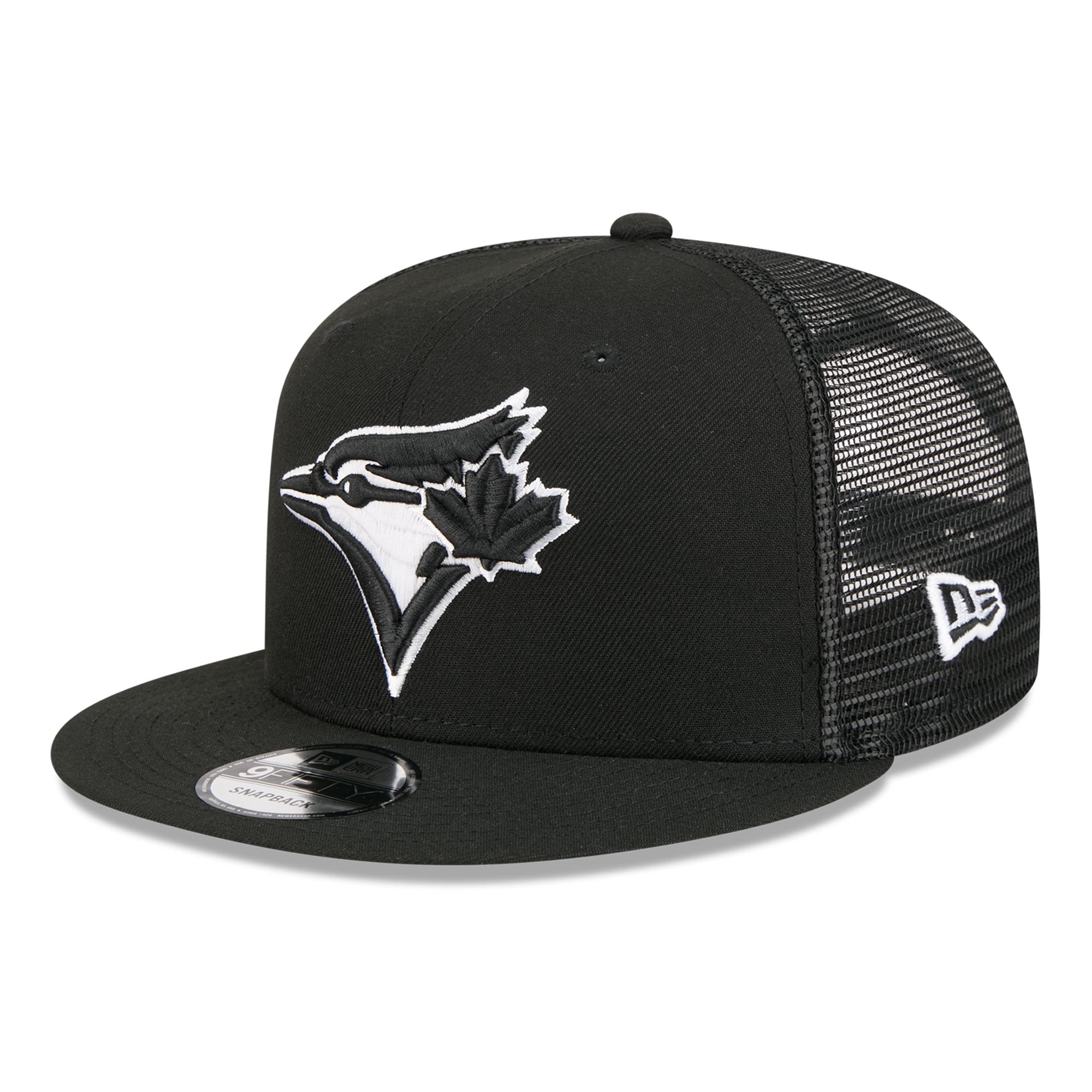 Casquette trucker ajustable New Era 9FIFTY noire pour homme, motif Blue Jays de Toronto