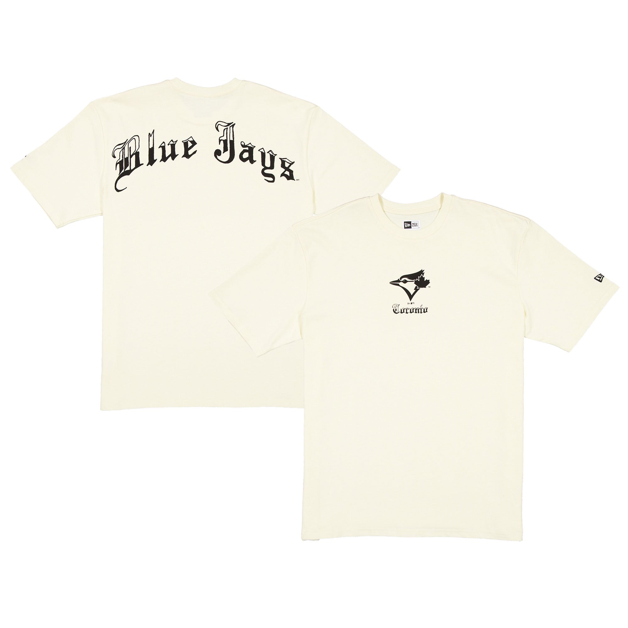 Men's New Era  Cream Toronto Blue Jays Heritage Gothic Lettering T-Shirt