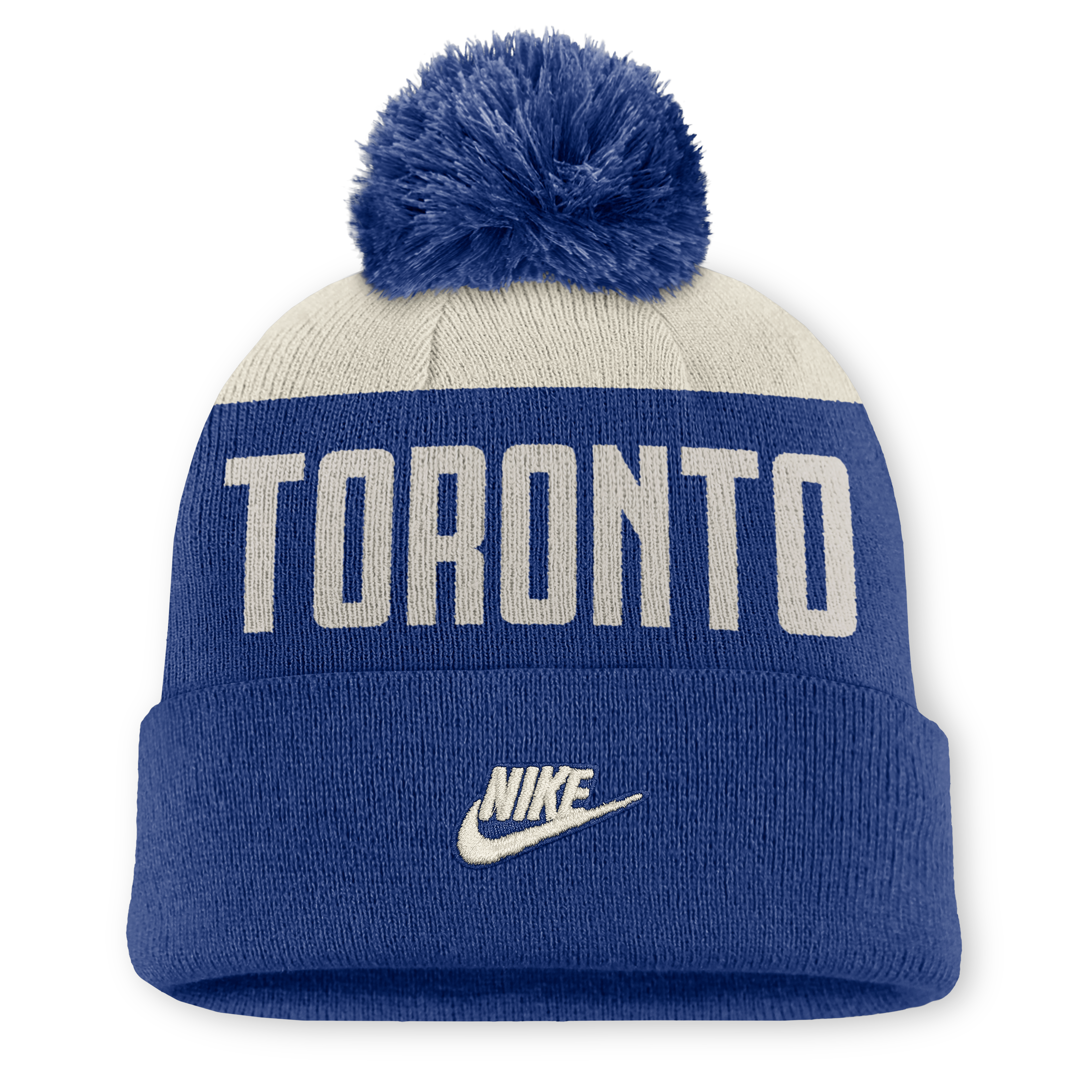 Bonnet à revers Nike Peak Standard pour homme, coloris naturel/bleu royal, avec pompon