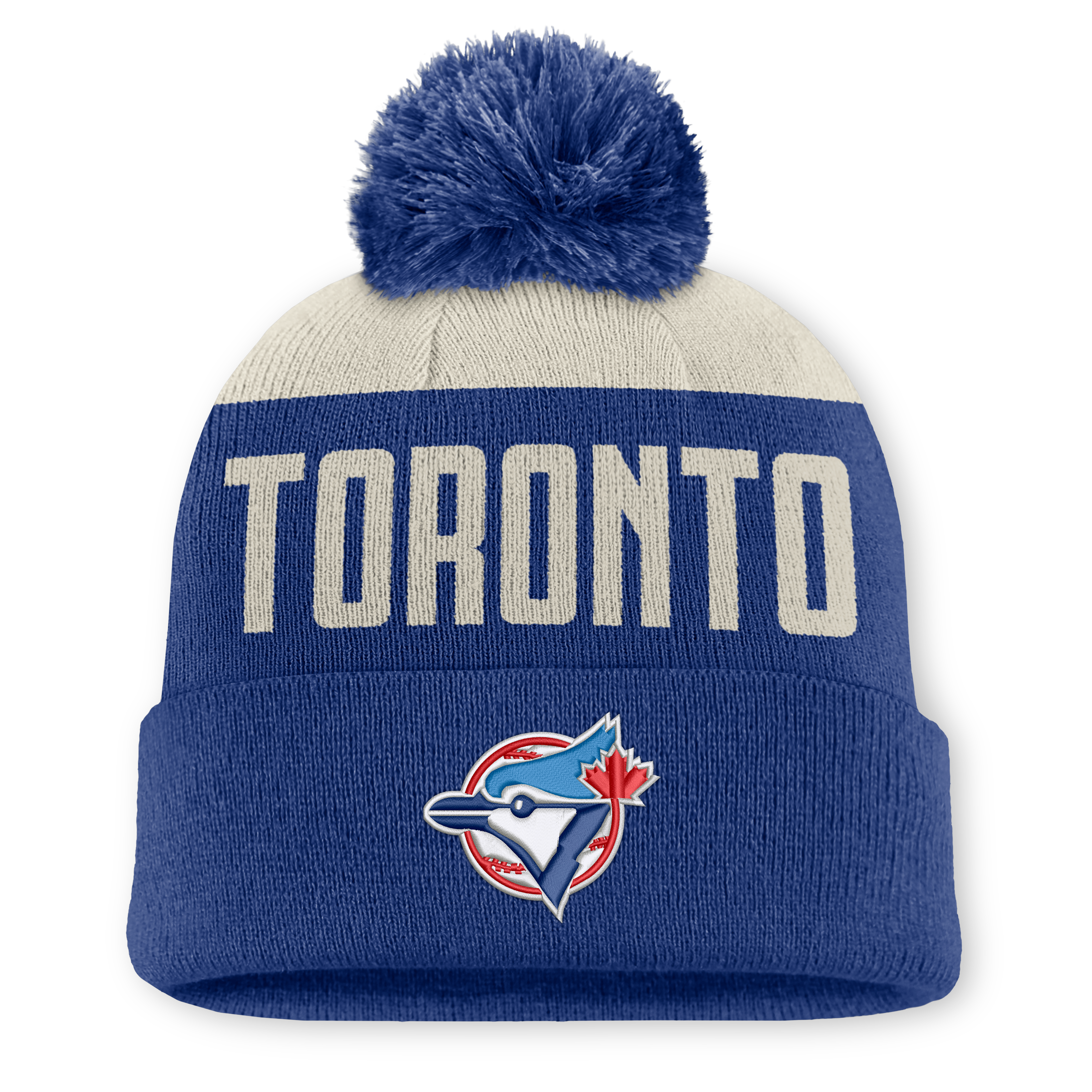Bonnet à revers Nike Peak Standard pour homme, coloris naturel/bleu royal, avec pompon
