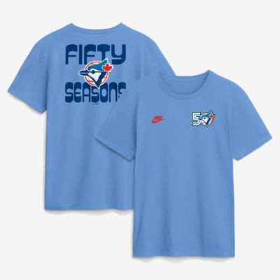  Toronto Blue Jays Nike 50th Season Opening Game T-Shirt - Powder Blue