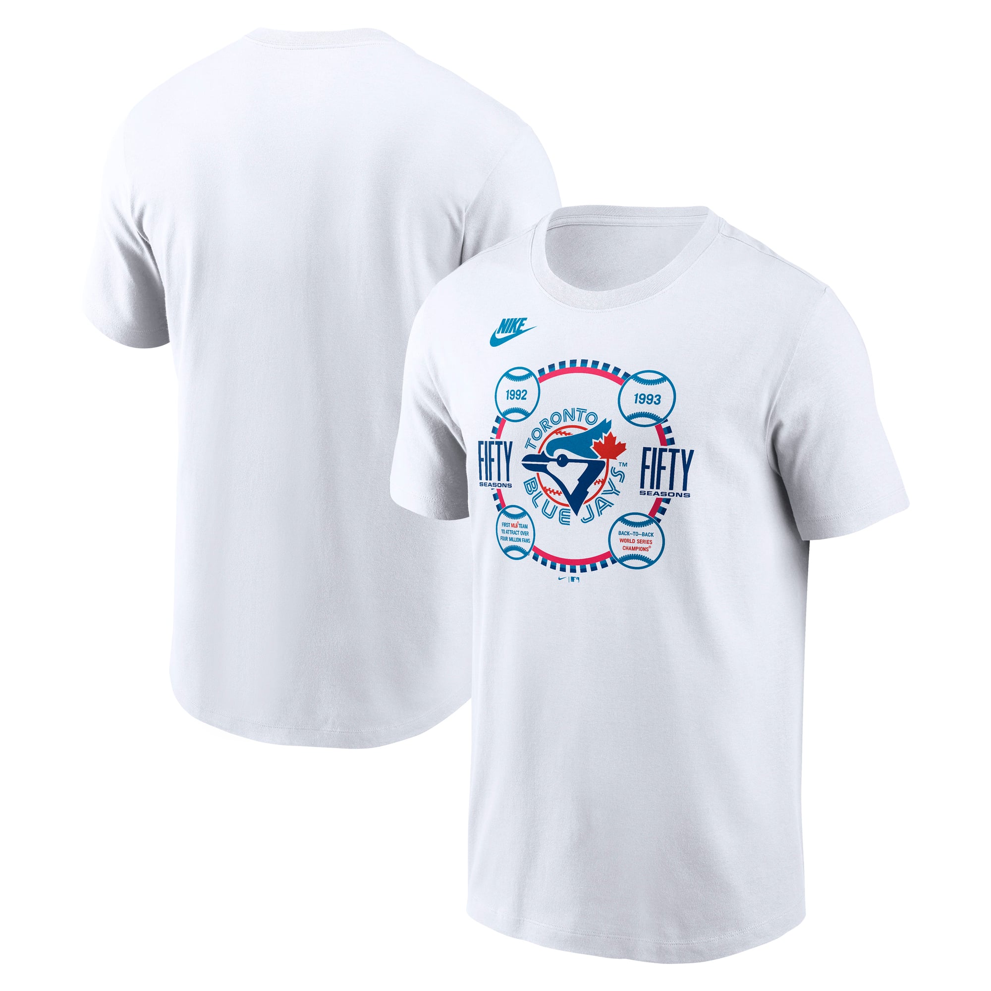T-shirt Nike blanc pour homme, édition spéciale 50e saison des Blue Jays de Toronto