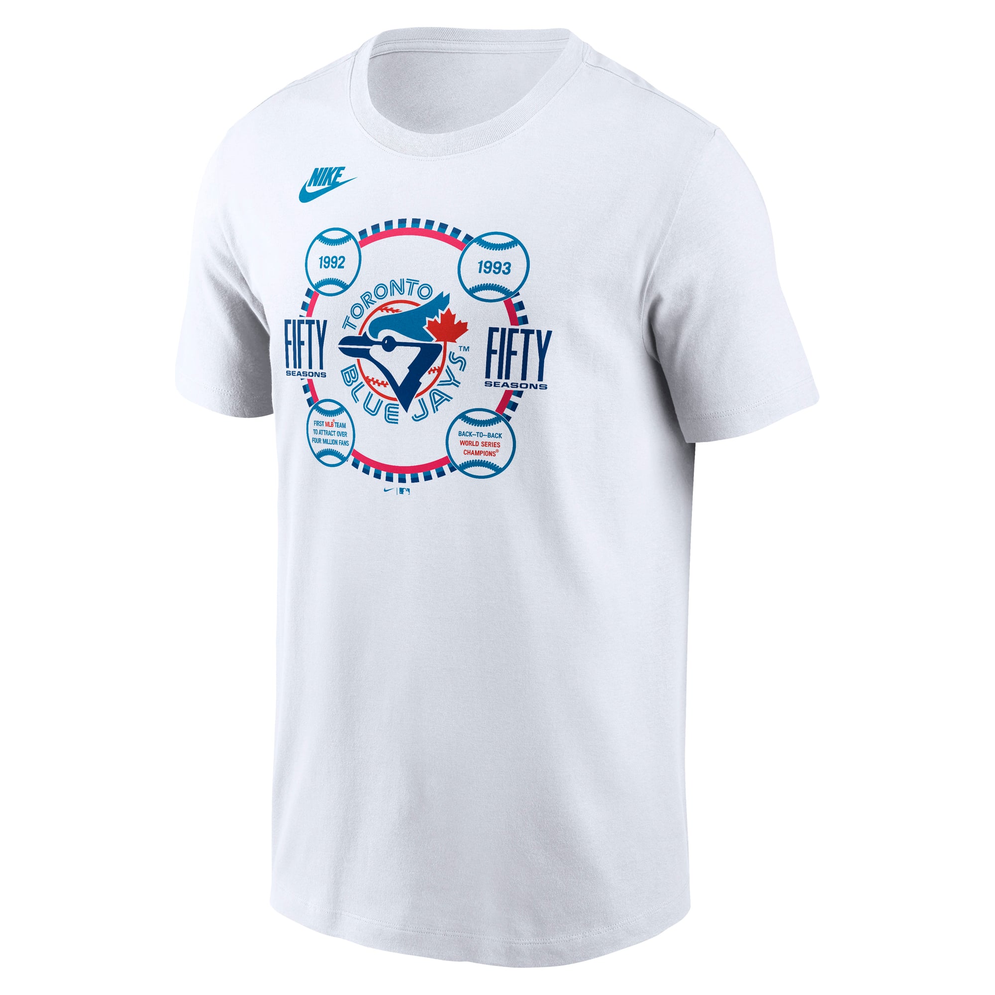 T-shirt Nike blanc pour homme, édition spéciale 50e saison des Blue Jays de Toronto